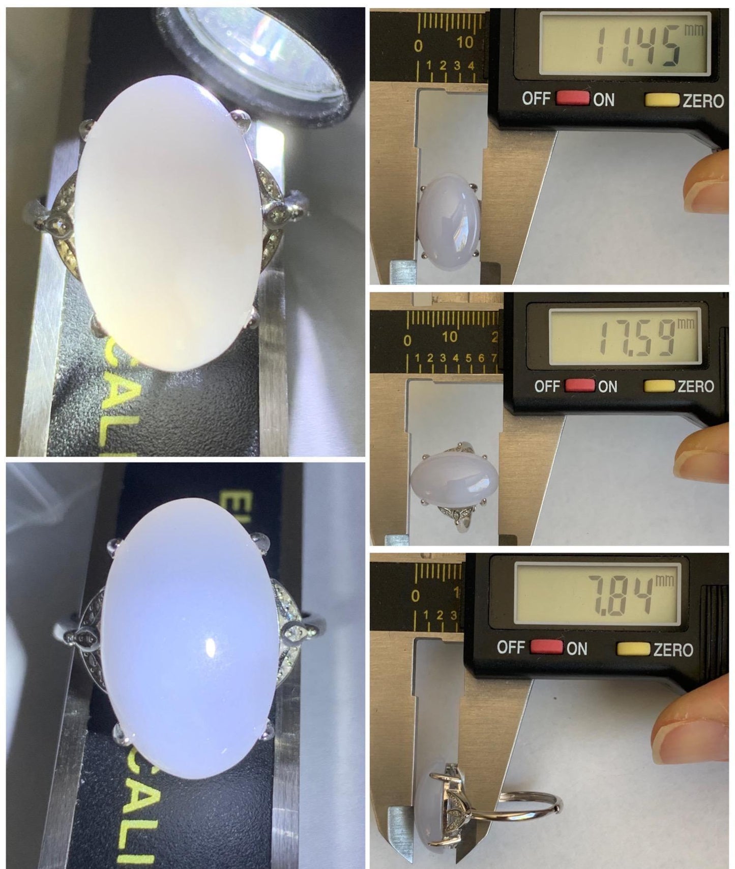 Natural Grade A Icy Translucent Pastel Purple Undertone Jadeite Oval Cabochon Ring Sterling Silver Size Adjustable 天然冰淡紫底翡翠大蛋面银镶戒指 DDZ-D