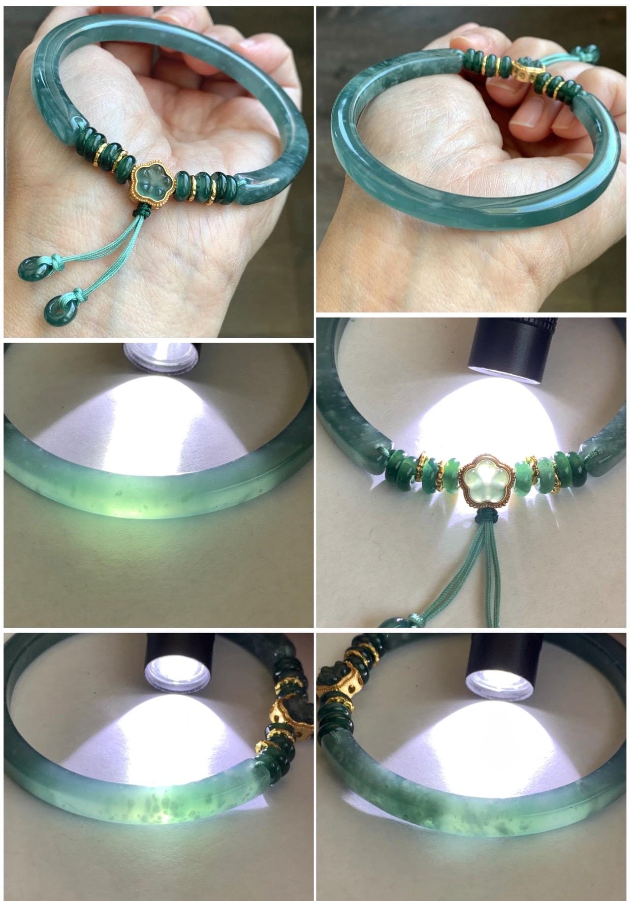 Natural Grade A Guatemalan Icy Translucent Teal Blue Jade Jadeite Open Bangle Bracelet Sterling Silver Charms 60.8mm 24g 天然冰胶危深蓝绿翡翠半镯 WSL249