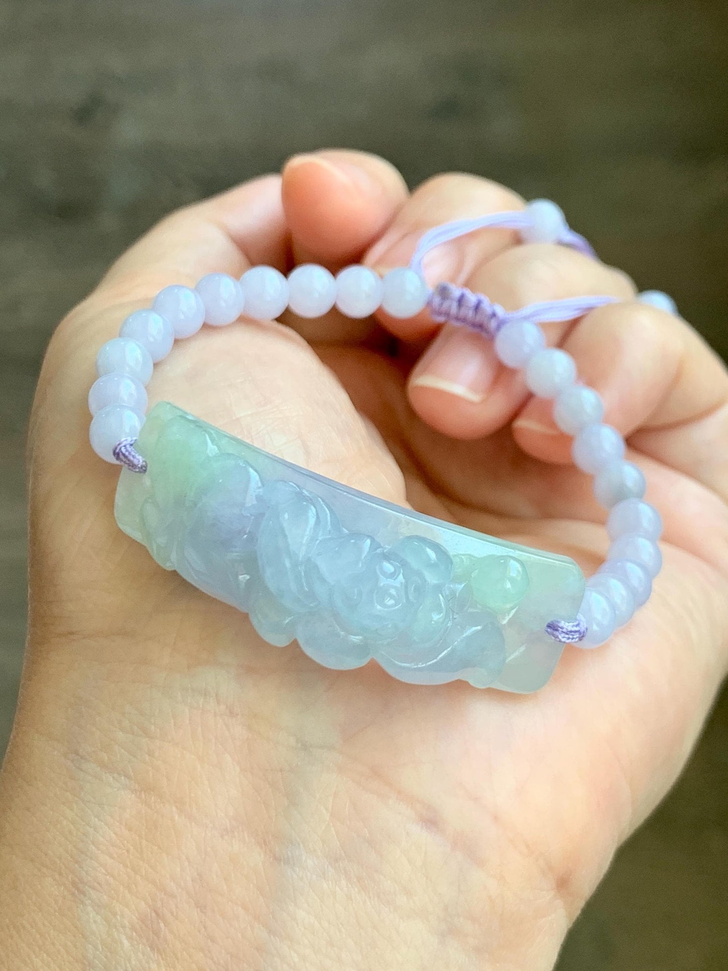 Certified Natural Grade A Icy Translucent Pastel Spring Colored Jadeite Carved Lotus Flower Cuff Beaded Bracelet 6.75” 天然冰胶春彩翡翠莲花手牌手串 0350