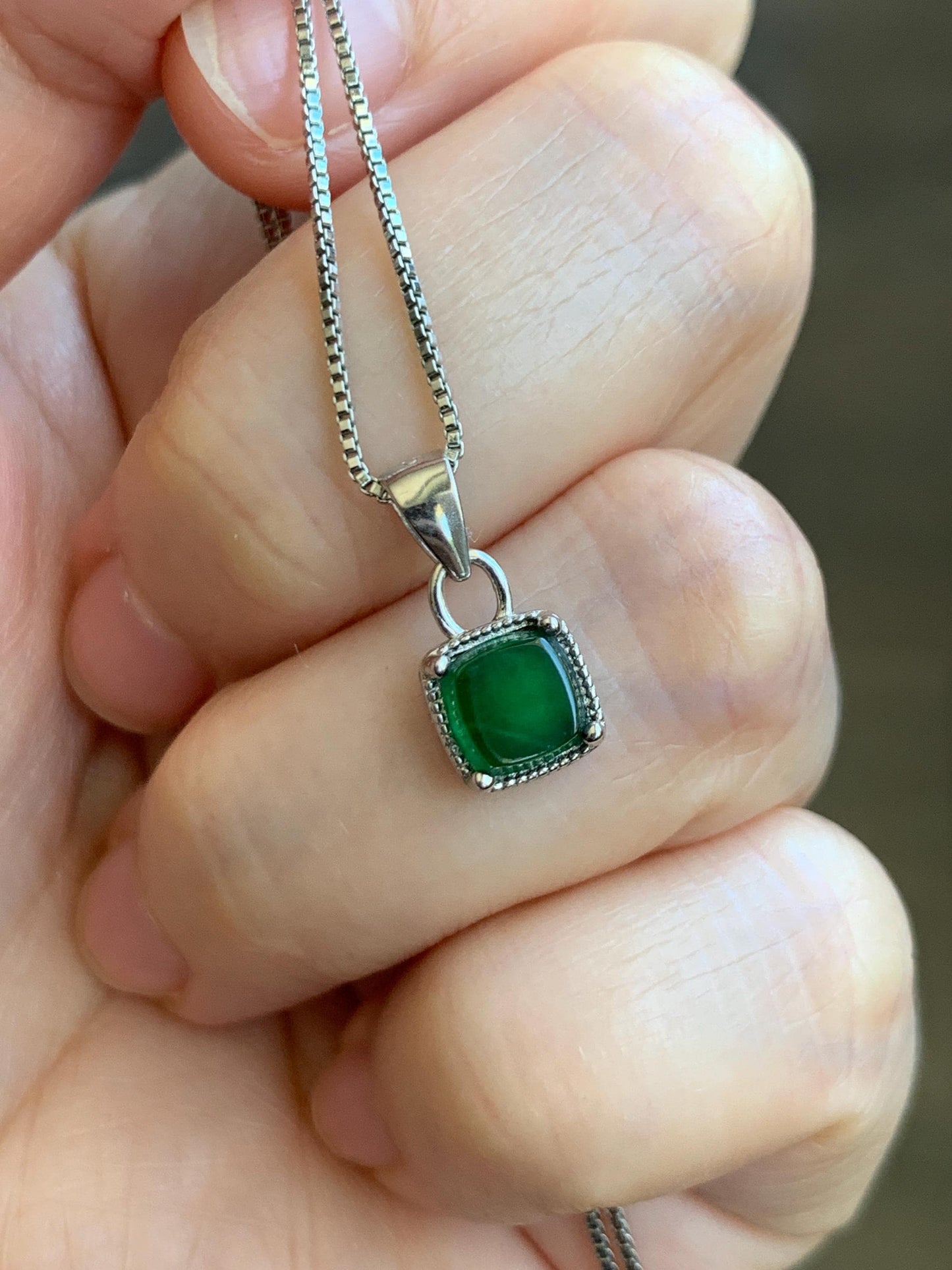 Natural Grade A Guatemalan Icy Highly Translucent Vibrant Green Jadeite Petite Square Pendant Sterling Silver 天然冰危绿翡翠方糖银镶吊坠 WLFT85
