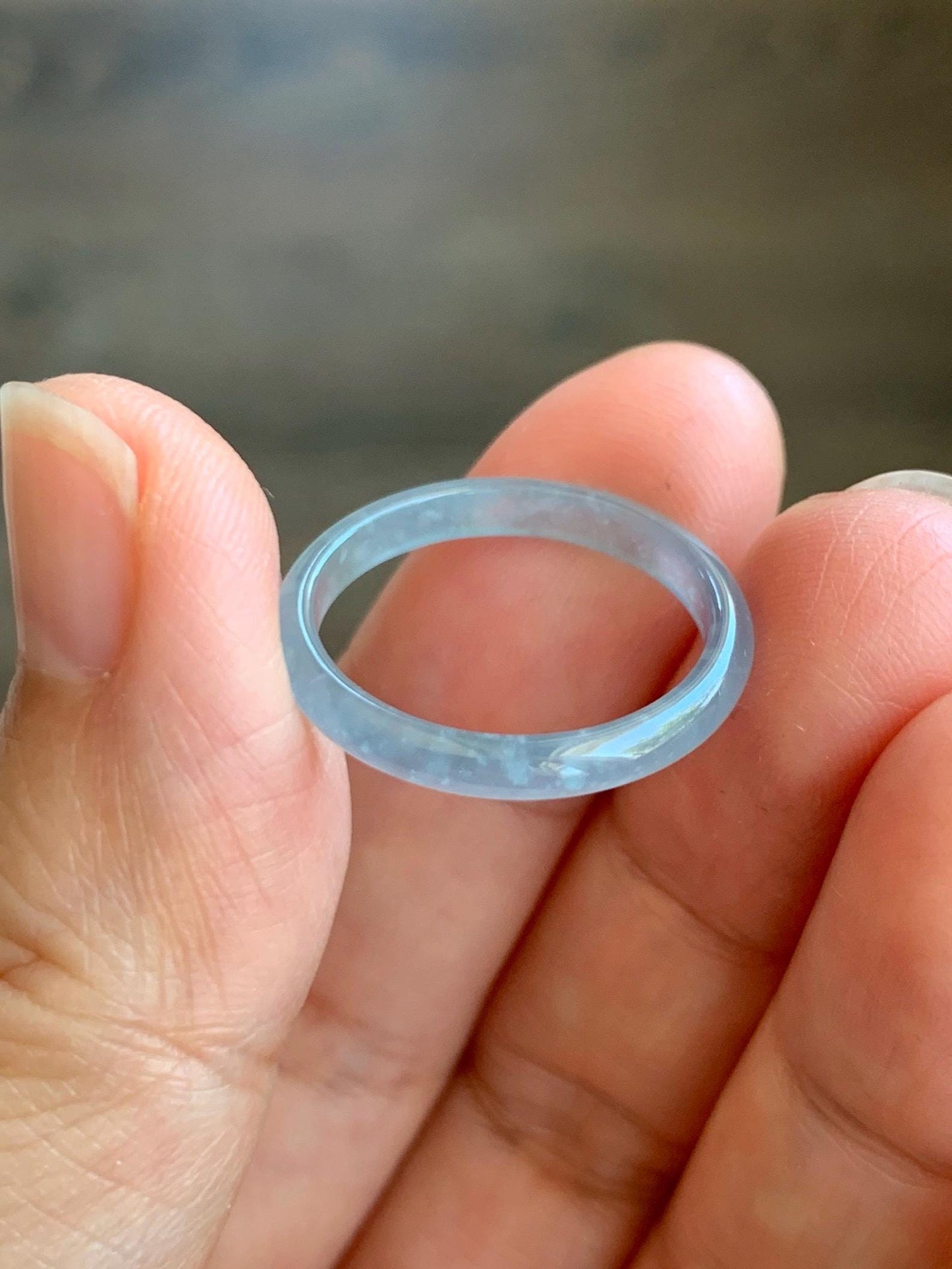Natural Grade A Guatemalan Icy Highly Translucent Pastel Blue Jade Jadeite Band Ring Size 7.25 US 天然冰危起光浅蓝翡翠戒圈 LBW210F