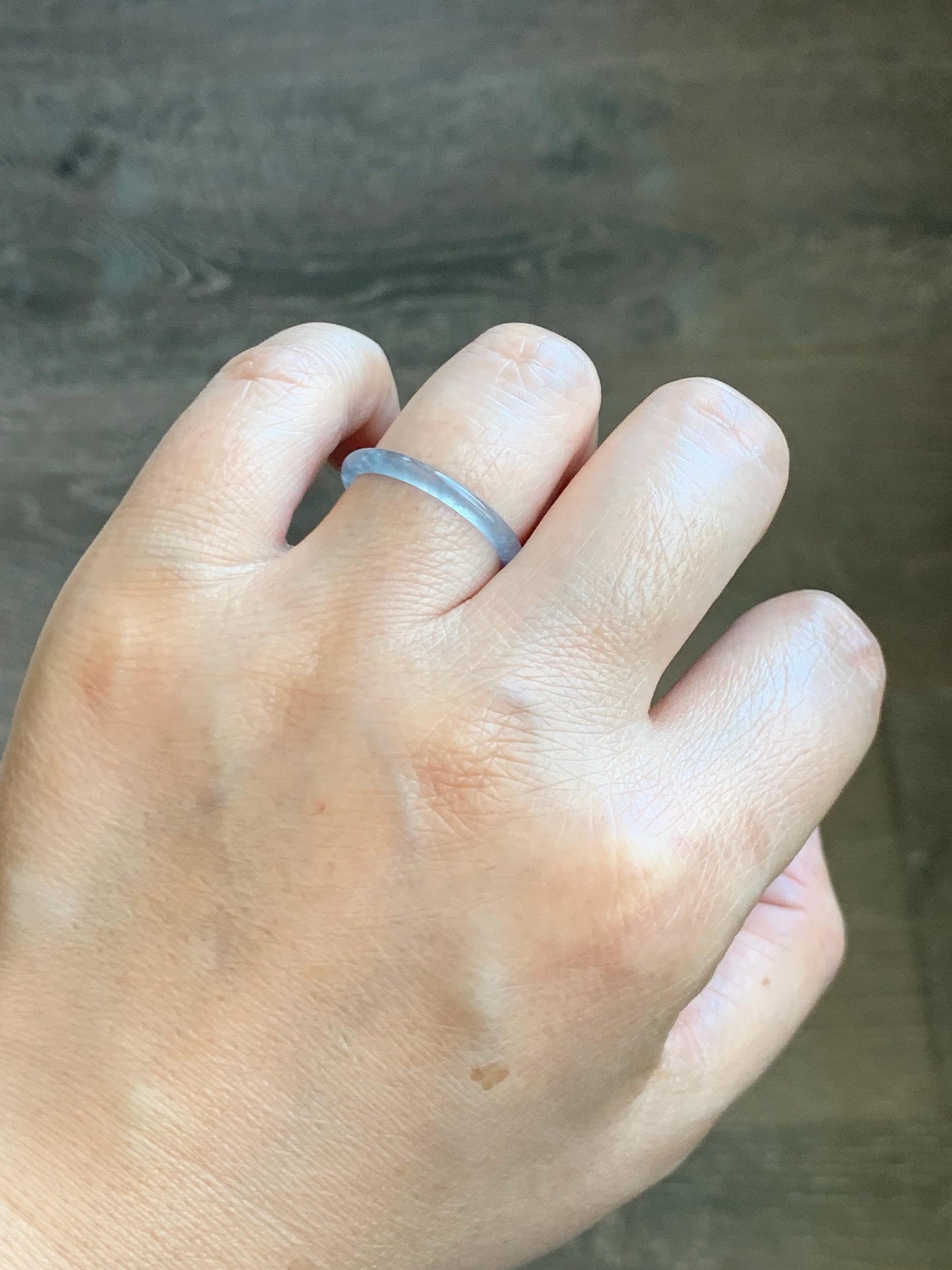 Natural Grade A Guatemalan Icy Highly Translucent Pastel Blue Jade Jadeite Band Ring Size 8.25 US 天然冰危起光浅蓝翡翠戒圈 LBW210B
