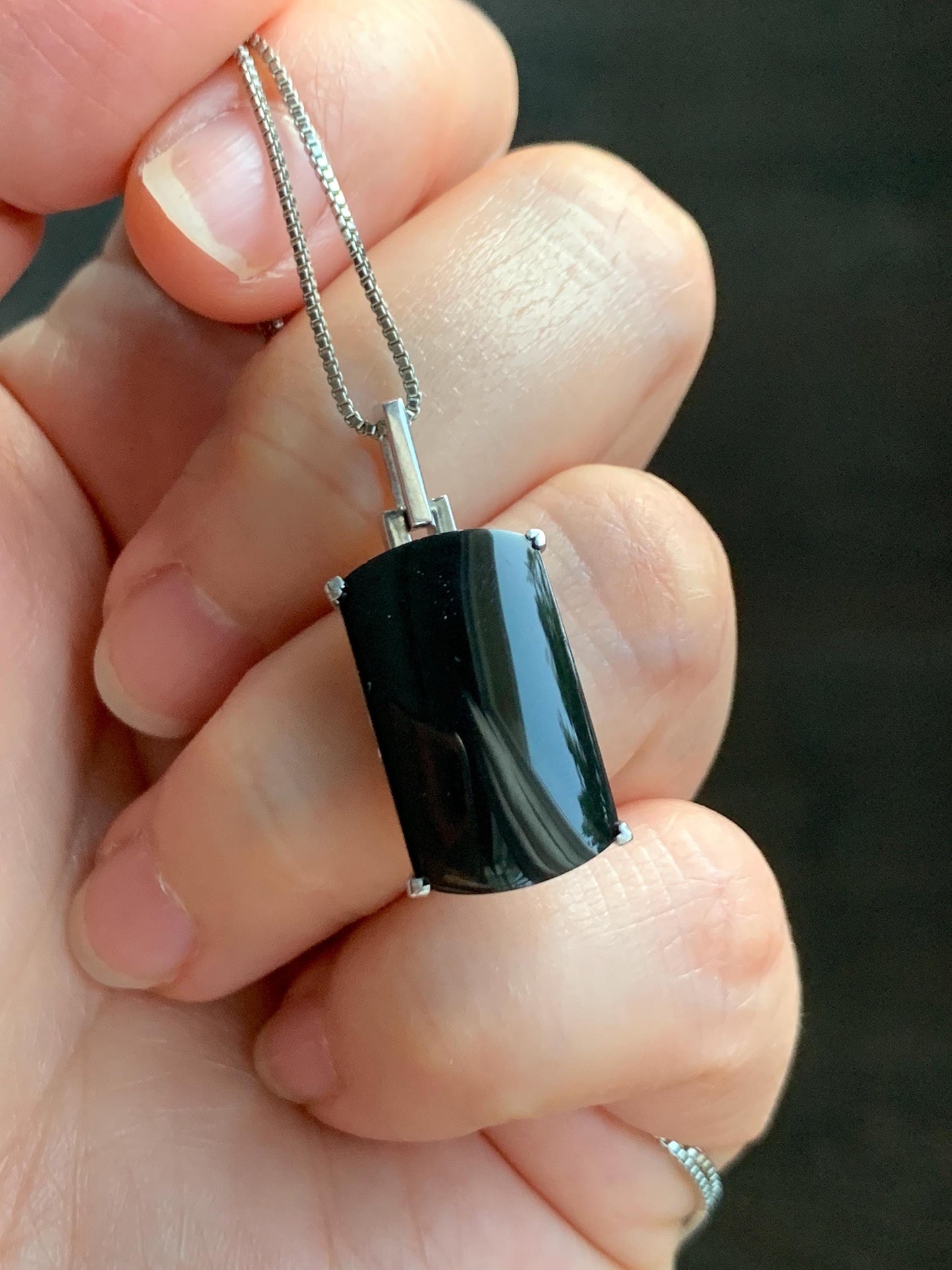 Certified Natural Grade A Opaque Intense Black Jadeite Wu Shi Pai Saddle Cabochon Pendant Sterling Silver 4g 天然墨翠银镶马鞍无事牌封底吊坠 7418