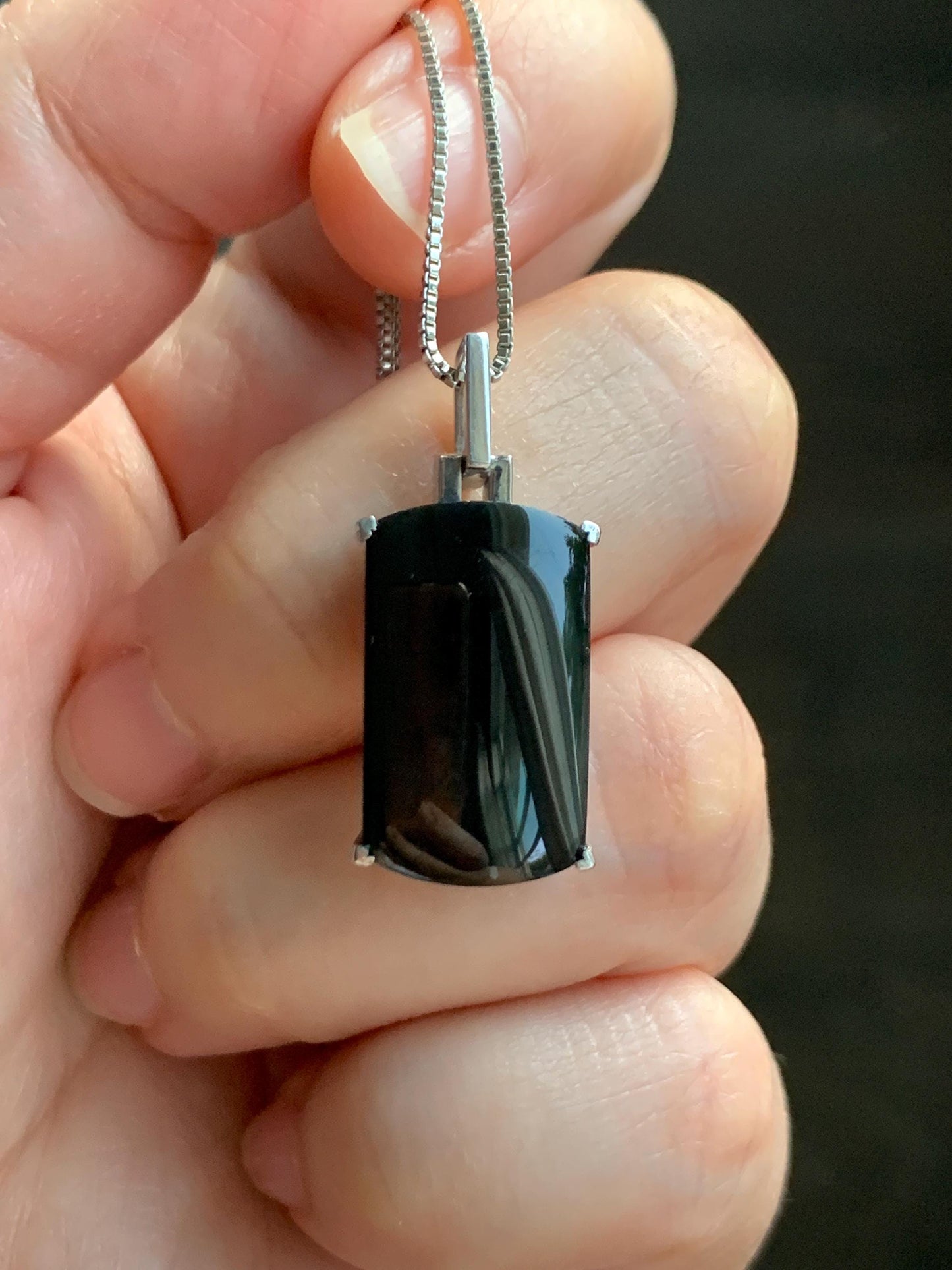Certified Natural Grade A Opaque Intense Black Jadeite Wu Shi Pai Saddle Cabochon Pendant Sterling Silver 4g 天然墨翠银镶马鞍无事牌封底吊坠 7418