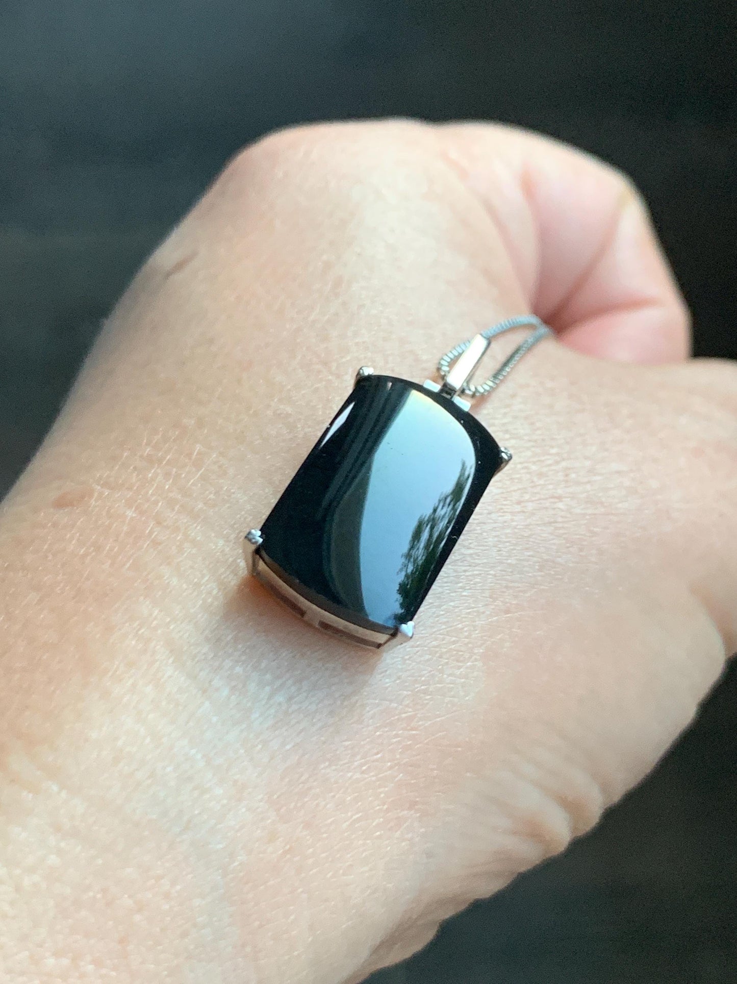 Certified Natural Grade A Opaque Intense Black Jadeite Wu Shi Pai Saddle Cabochon Pendant Sterling Silver 4g 天然墨翠银镶马鞍无事牌封底吊坠 7418
