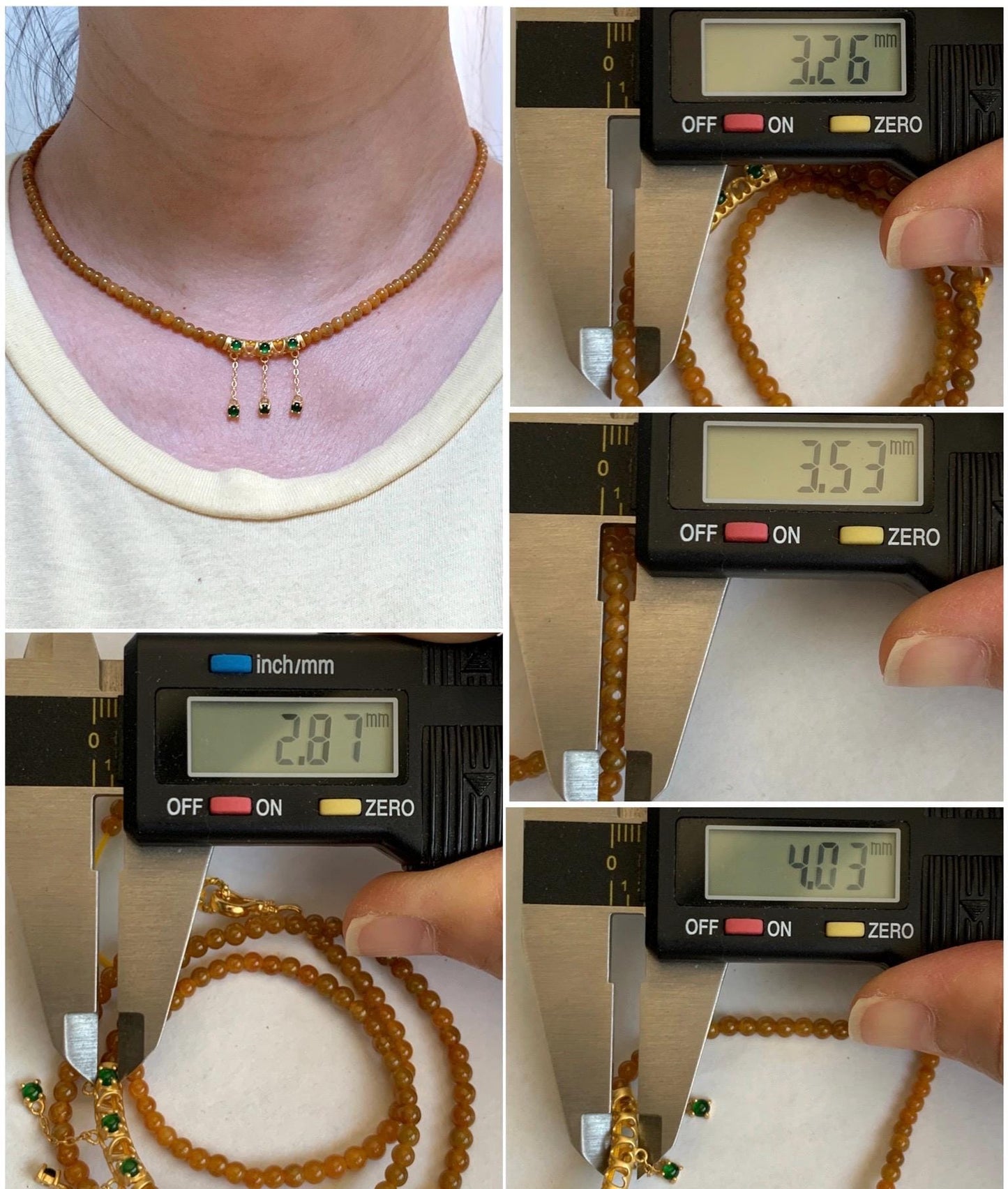 Natural Grade A Icy Translucent Intense Yellow Jadeite Petite Beads Sterling Silver Charm Beaded Necklace 17.5" 10g 天然冰油黄翡翠小圆珠冰危绿翡翠项链 JYH531