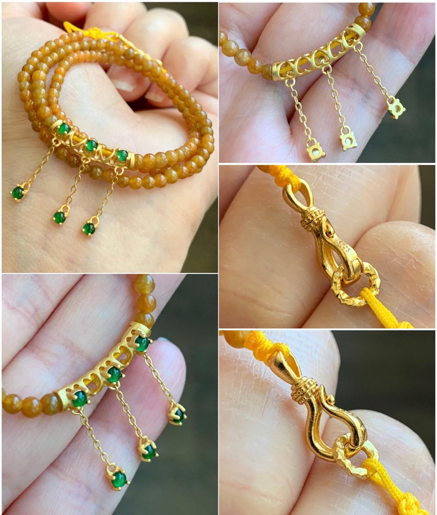 Natural Grade A Icy Translucent Intense Yellow Jadeite Petite Beads Sterling Silver Charm Beaded Necklace 17.5" 10g 天然冰油黄翡翠小圆珠冰危绿翡翠项链 JYH531