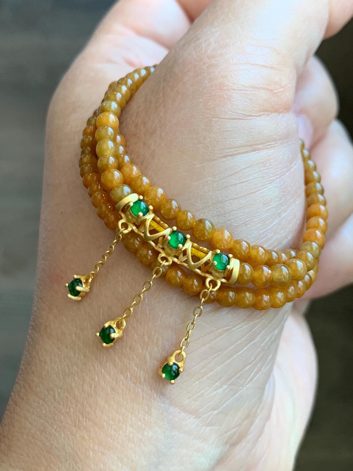Natural Grade A Icy Translucent Intense Yellow Jadeite Petite Beads Sterling Silver Charm Beaded Necklace 17.5" 10g 天然冰油黄翡翠小圆珠冰危绿翡翠项链 JYH531