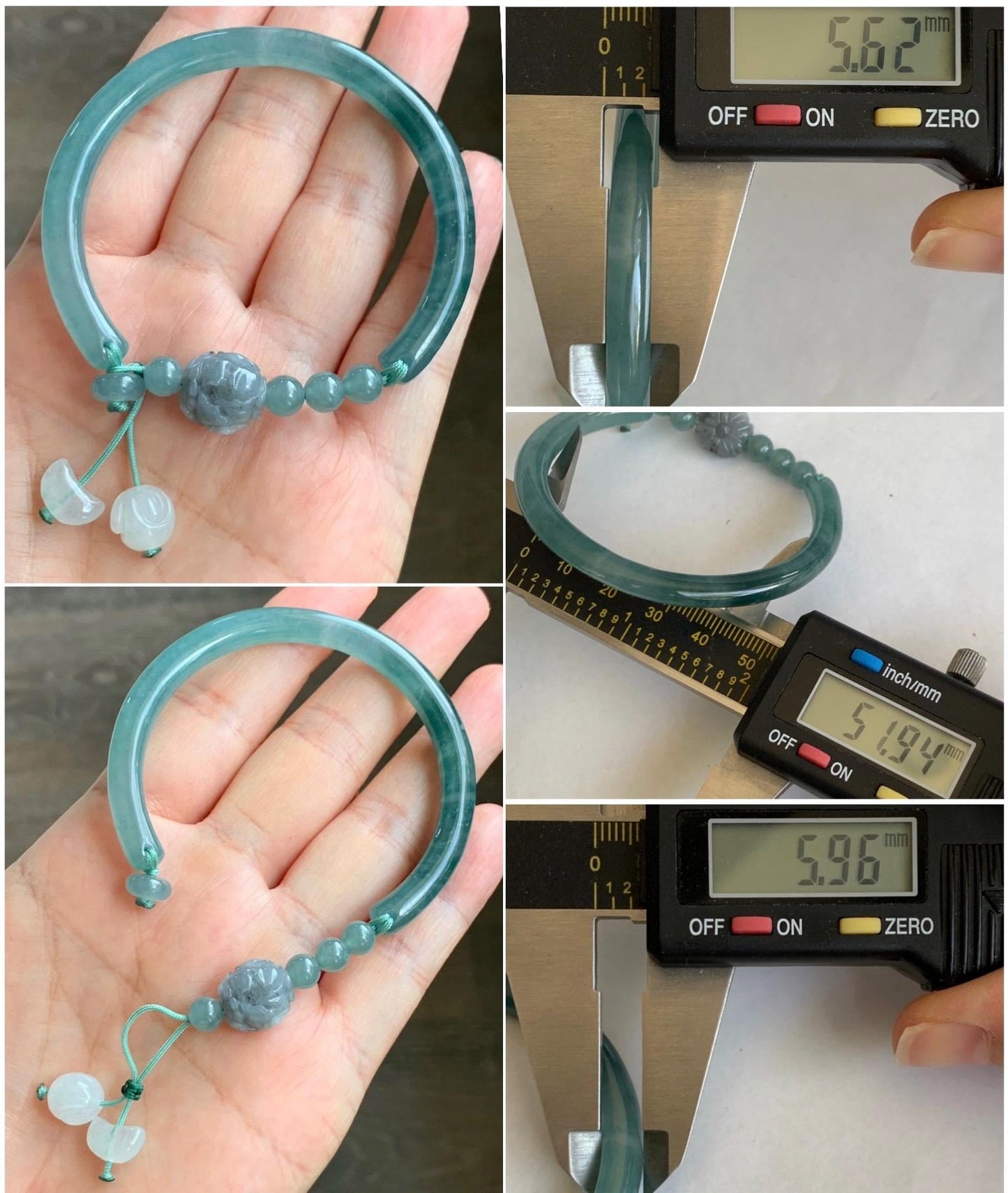 Natural Grade A Guatemalan Icy Highly Translucent Light Blue Jade Jadeite Open Bangle Bracelet Ruyi Lock Charms 54mm 18g 天然冰胶危浅蓝翡翠半镯 WTL397