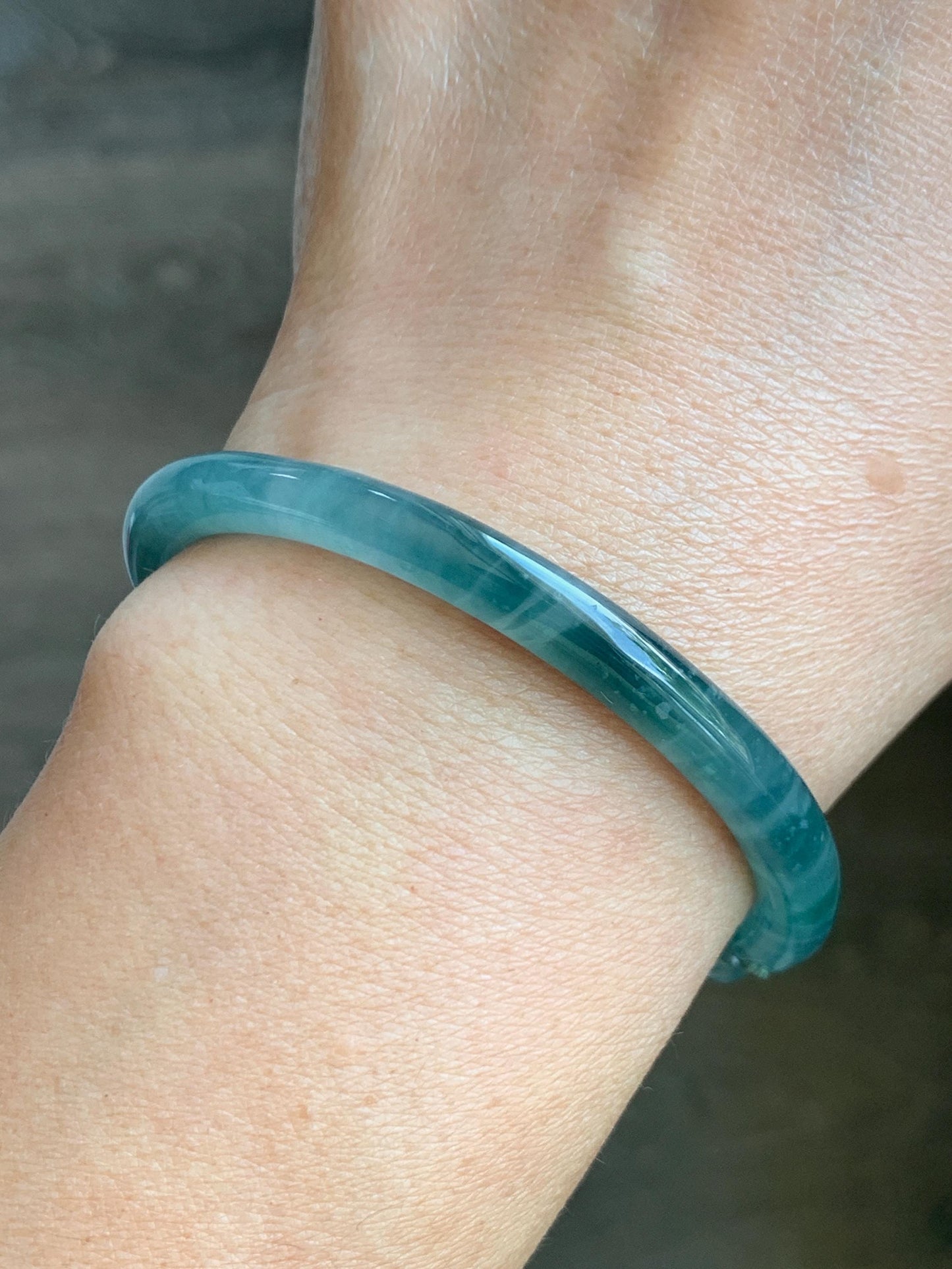 Natural Grade A Guatemalan Icy Highly Translucent Light Blue Jade Jadeite Open Bangle Bracelet Ruyi Lock Charms 54mm 18g 天然冰胶危浅蓝翡翠半镯 WTL397