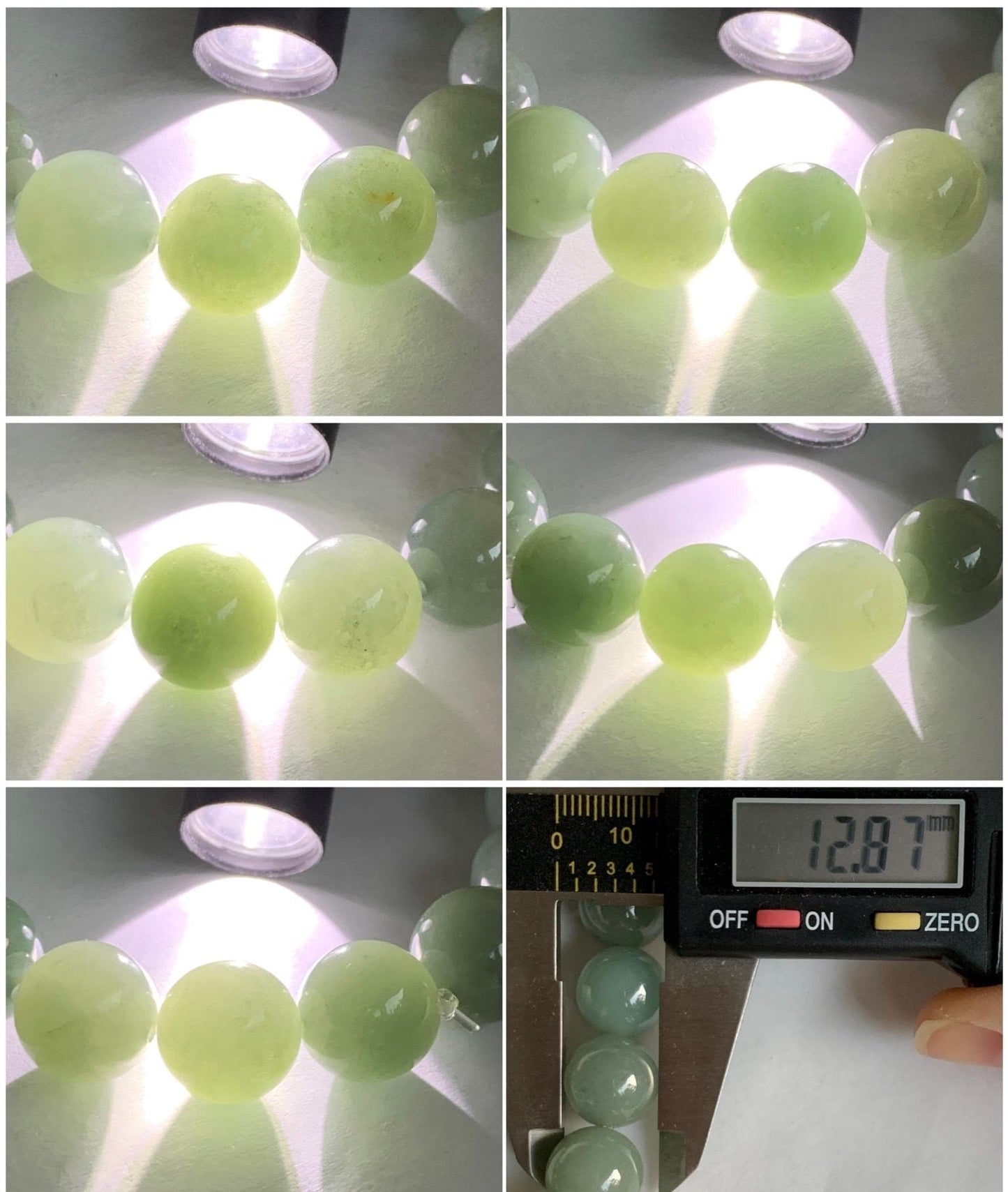 Natural Grade A Icy Translucent Pastel Dusty Green Jade Jadeite Large Beads Beaded Bracelet Stretchy 7.5” 59g 天然冰细糯油青翡翠大卡手串 MYQ650B