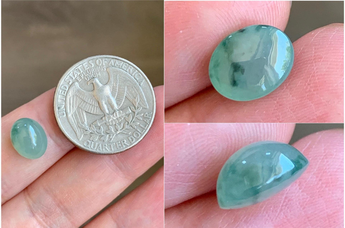 Natural Grade A Icy Highly Translucent Gelatinous Green Marbled Jade Jadeite Oval Cabochon Loose Stone 10.1x7.8x5.7mm 天然冰胶飘花翡翠椭圆蛋面 XPM66