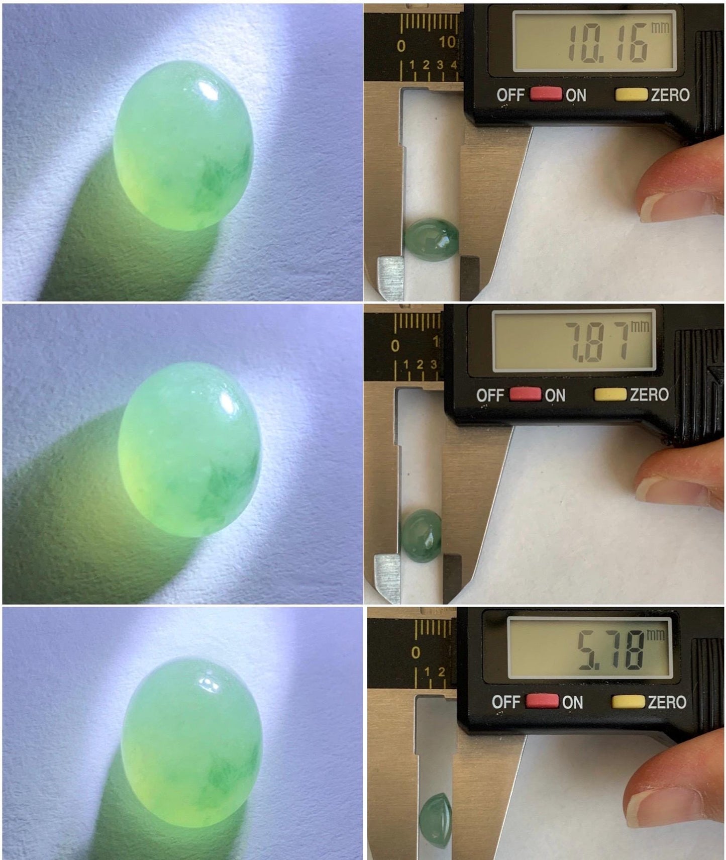 Natural Grade A Icy Highly Translucent Gelatinous Green Marbled Jade Jadeite Oval Cabochon Loose Stone 10.1x7.8x5.7mm 天然冰胶飘花翡翠椭圆蛋面 XPM66