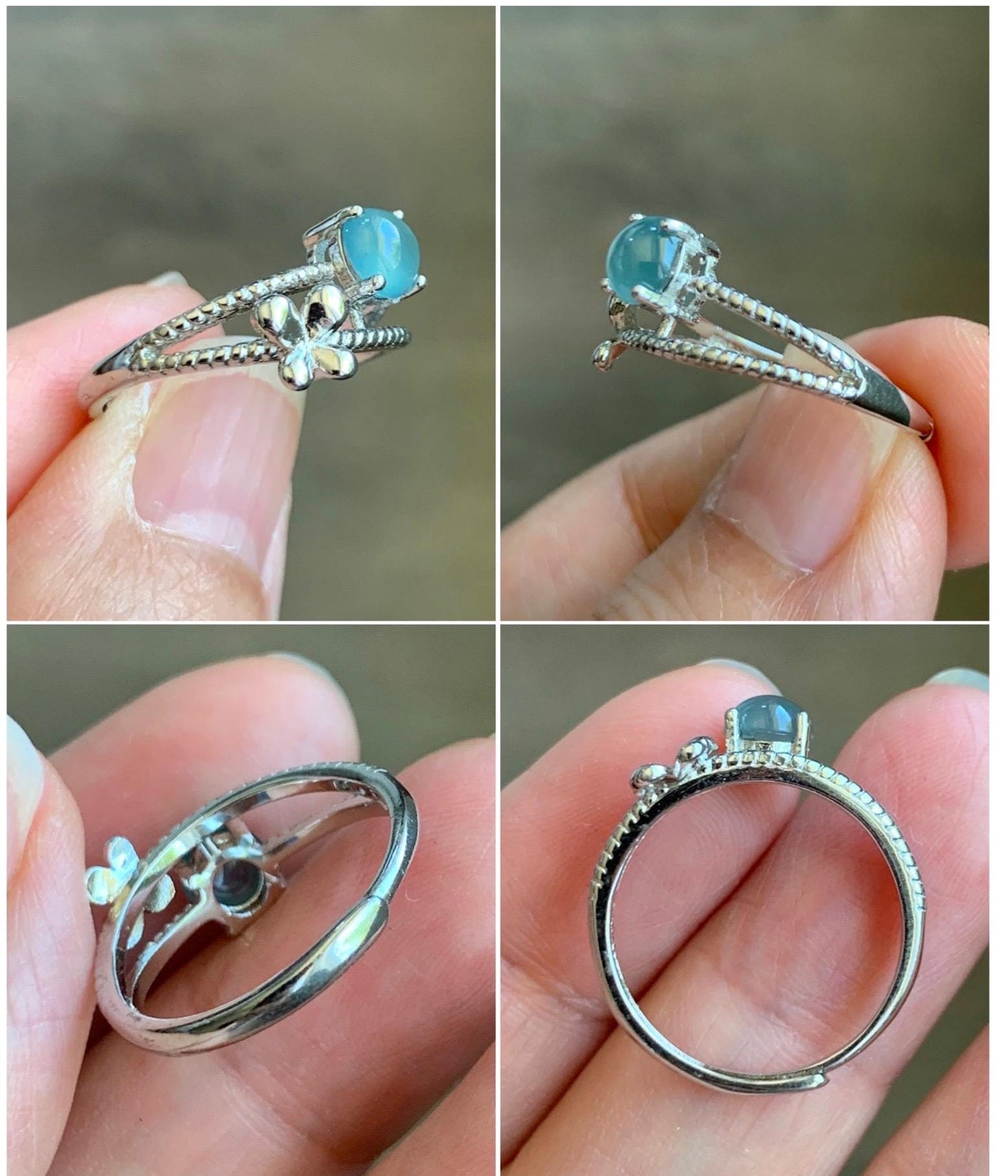 Natural Grade A Guatemalan Icy Highly Translucent Pastel Blue Jadeite Ring Sterling Silver Size 7 Adjustable 天然冰危淡蓝翡翠开口银镶戒指 MWL150A