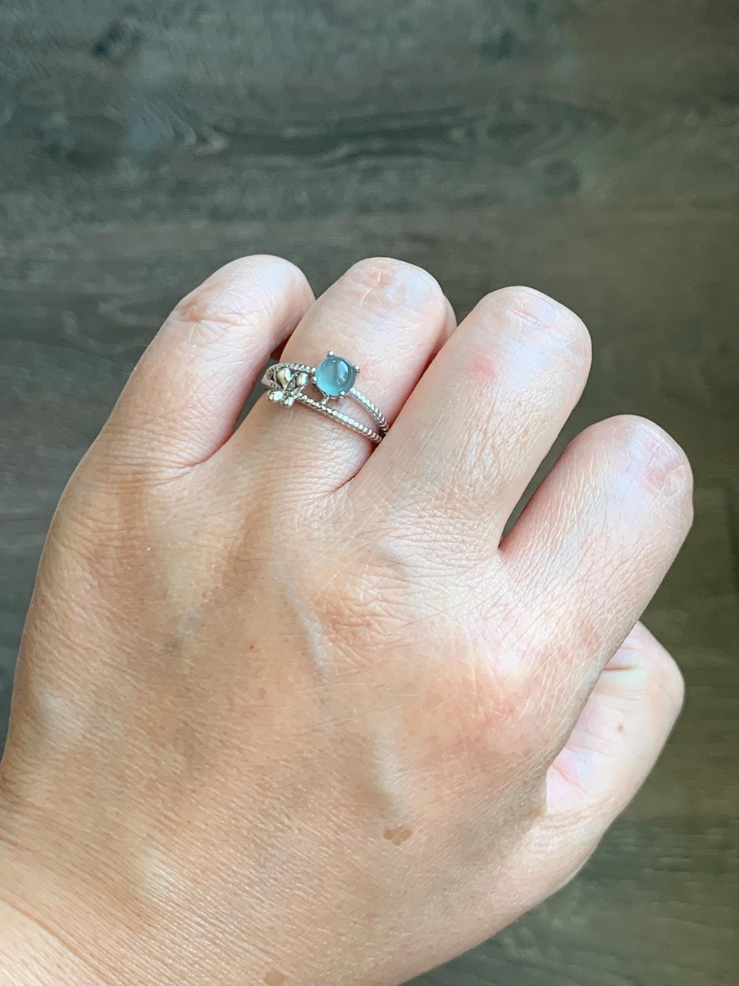 Natural Grade A Guatemalan Icy Highly Translucent Pastel Blue Jadeite Ring Sterling Silver Size 7 Adjustable 天然冰危淡蓝翡翠开口银镶戒指 MWL150A