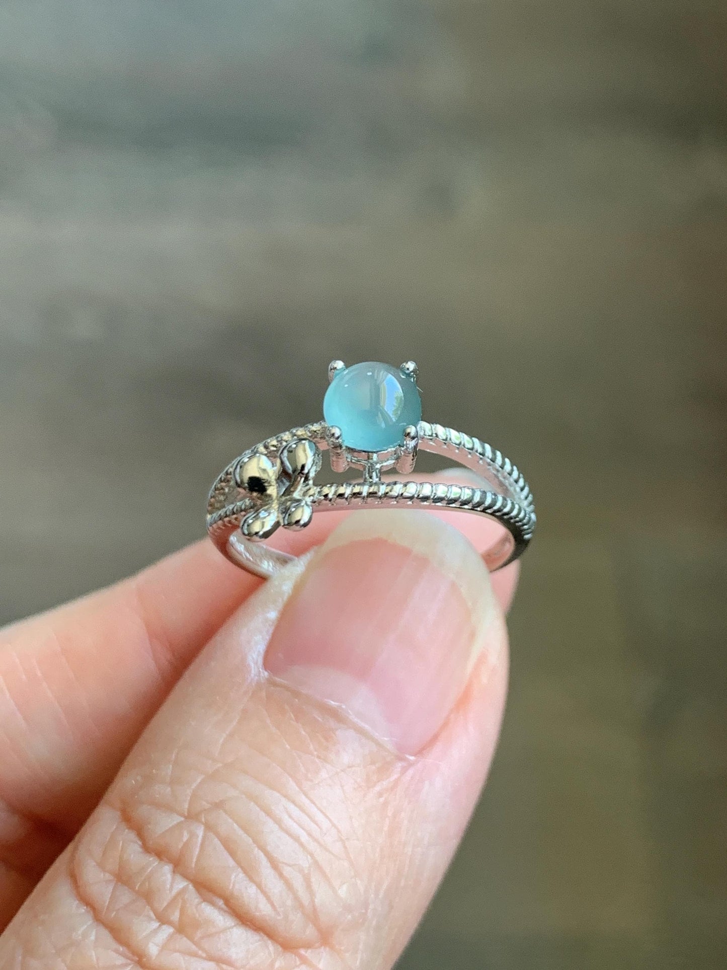 Natural Grade A Guatemalan Icy Highly Translucent Pastel Blue Jadeite Ring Sterling Silver Size 7 Adjustable 天然冰危淡蓝翡翠开口银镶戒指 MWL150A