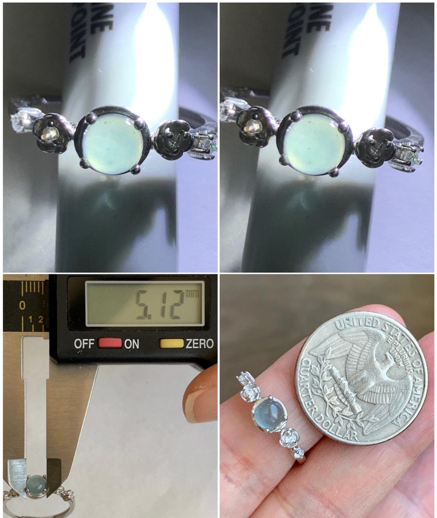 Natural Grade A Guatemalan Icy Highly Translucent Pastel Blue Jadeite Bypass Ring Sterling Silver Size 7 Adjustable 天然冰危淡蓝翡翠开口银镶戒指 MWL150B