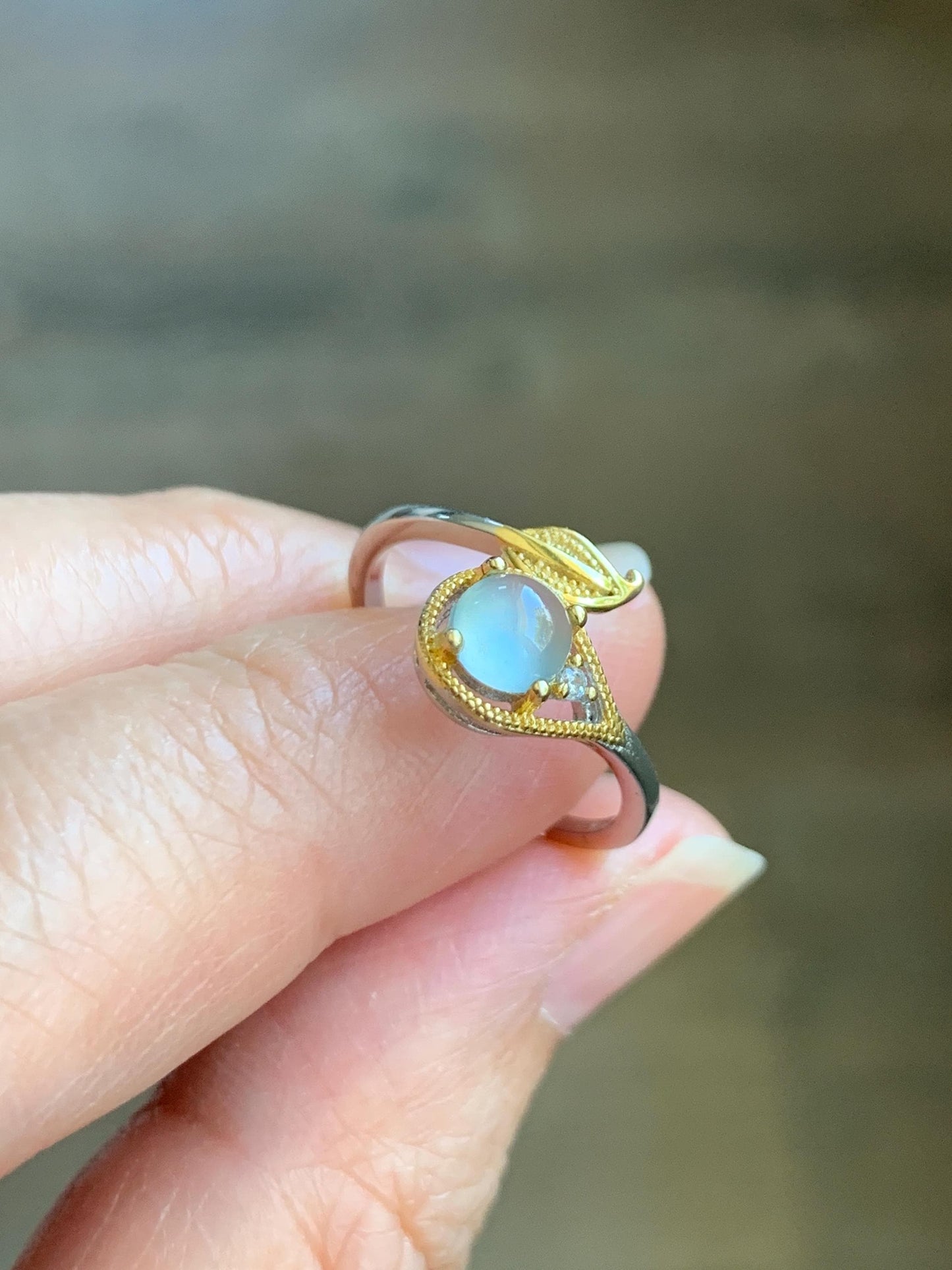 Natural Grade A Guatemalan Icy Highly Translucent Pastel Blue Jadeite Open Band Ring Sterling Silver Size Adjustable 天然冰危淡蓝翡翠开口银镶戒指 MWL150C