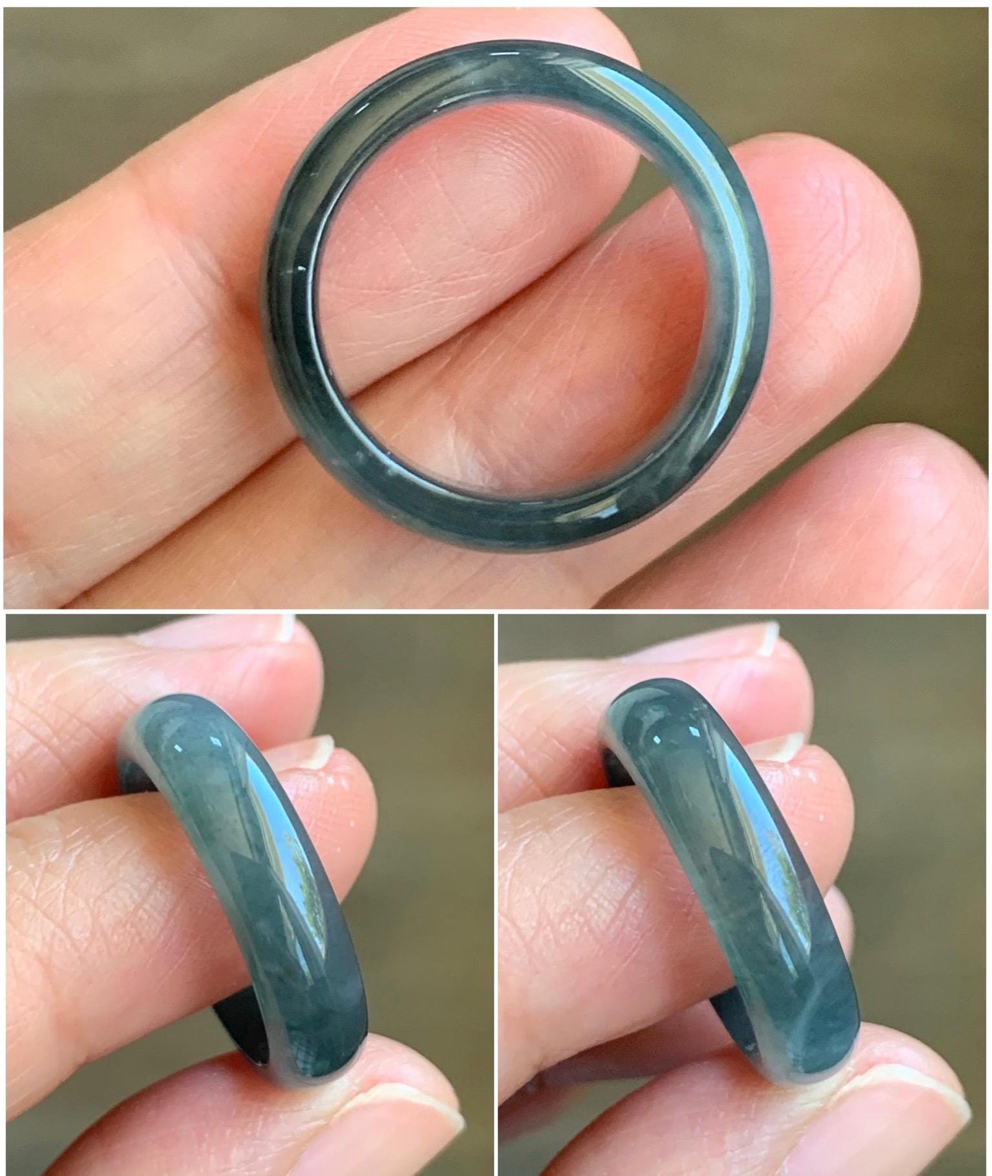 Natural Grade A Guatemalan Icy Translucent Gelatinous Dark Wuji Jade Jadeite Band Ring Size 8 US 天然冰胶危乌鸡翡翠戒圈 WWJ150E