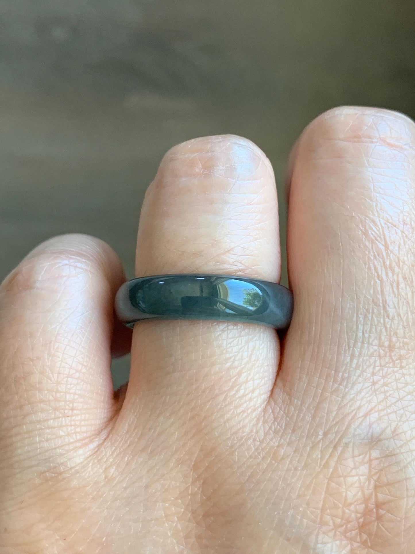 Natural Grade A Guatemalan Icy Translucent Gelatinous Dark Wuji Jade Jadeite Band Ring Size 8 US 天然冰胶危乌鸡翡翠戒圈 WWJ150E