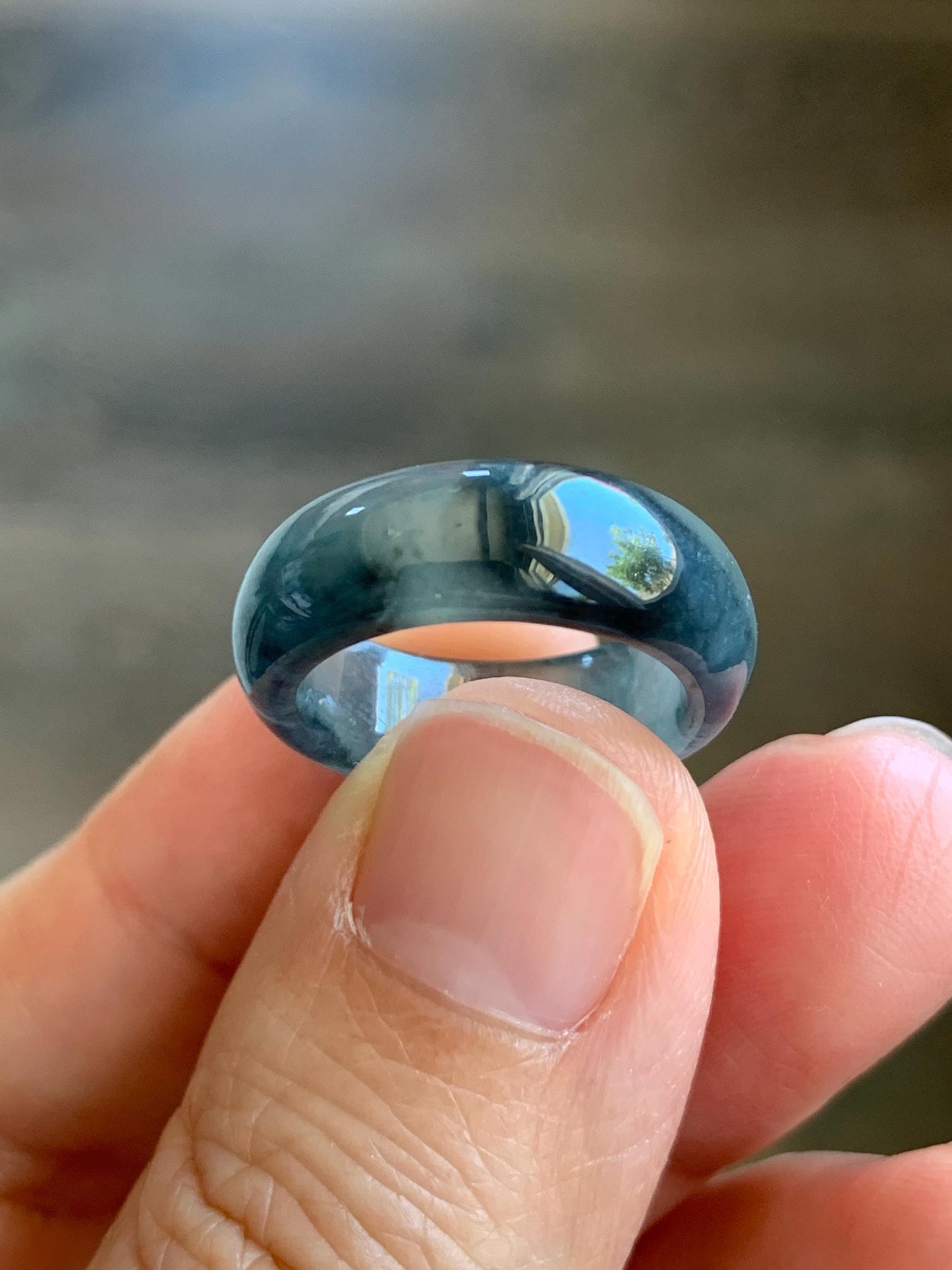 Natural Grade A Guatemalan Icy Translucent Gelatinous Dark Wuji Jade Jadeite Band Ring Size 4.75 US 天然冰胶危乌鸡翡翠戒圈 WWJ150D