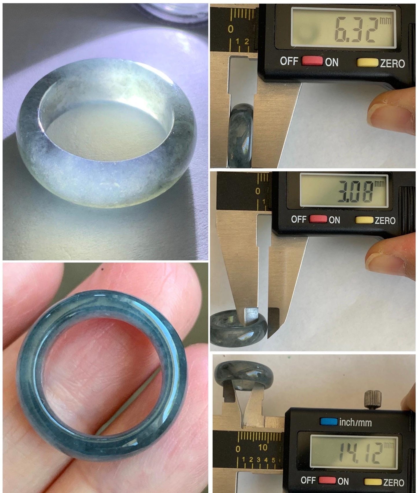 Natural Grade A Guatemalan Icy Translucent Gelatinous Dark Wuji Jade Jadeite Band Ring Size 2.75 US 天然冰胶危乌鸡翡翠戒圈 WWJ150B