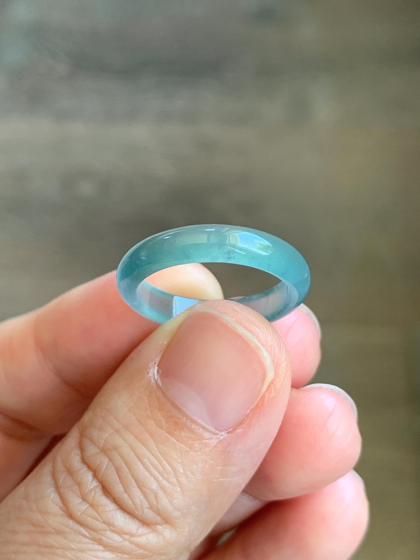 Natural Grade A Guatemalan Premium Icy Highly Translucent Pastel Teal Blue Jade Jadeite Band Ring Size 6.5 US 天然冰危蓝绿起冰起光翡翠戒圈 WLU44-2