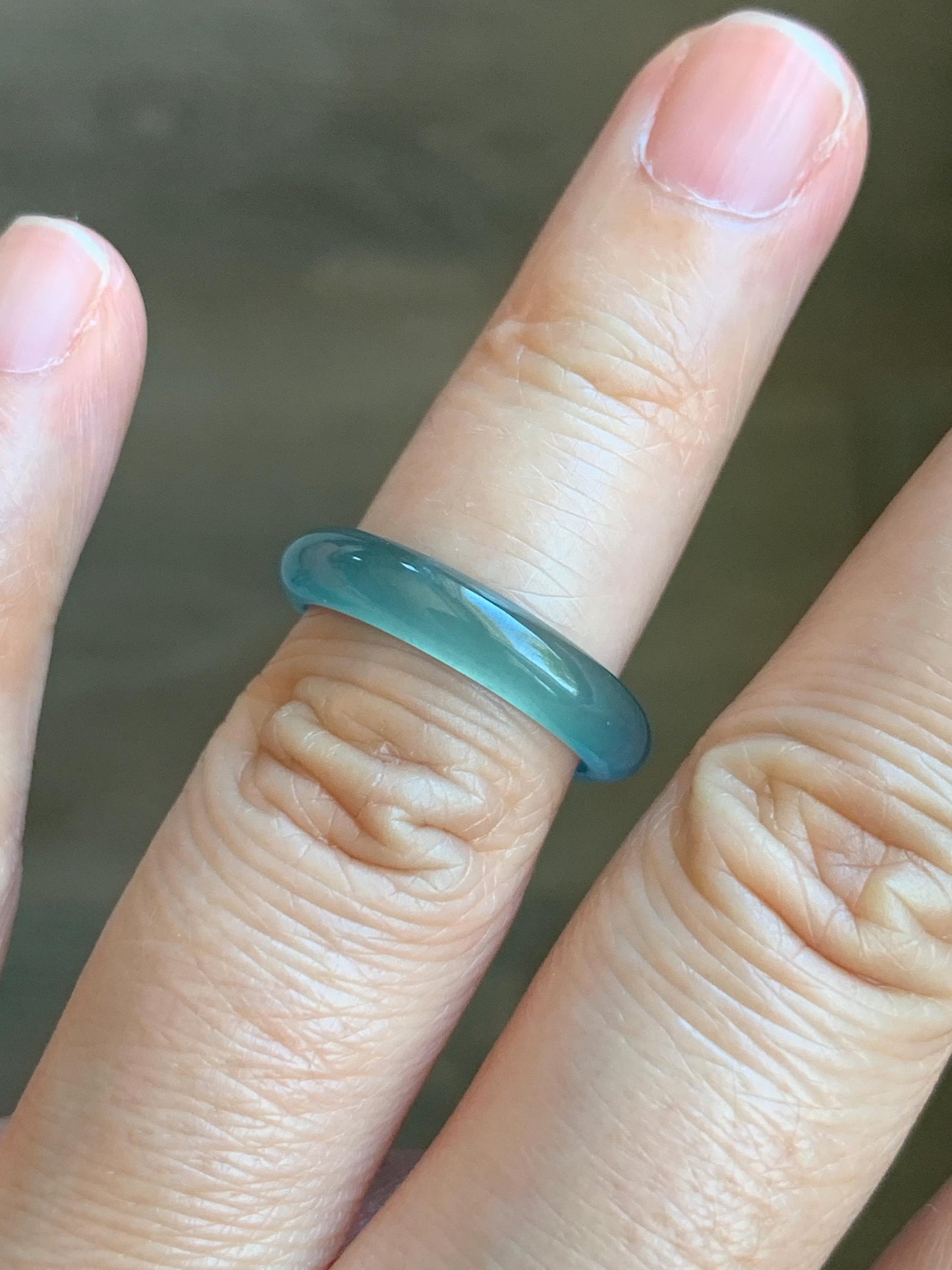 Natural Grade A Guatemalan Premium Icy Highly Translucent Pastel Teal Blue Jade Jadeite Band Ring Size 6.5 US 天然冰危蓝绿起冰起光翡翠戒圈 WLU44-2
