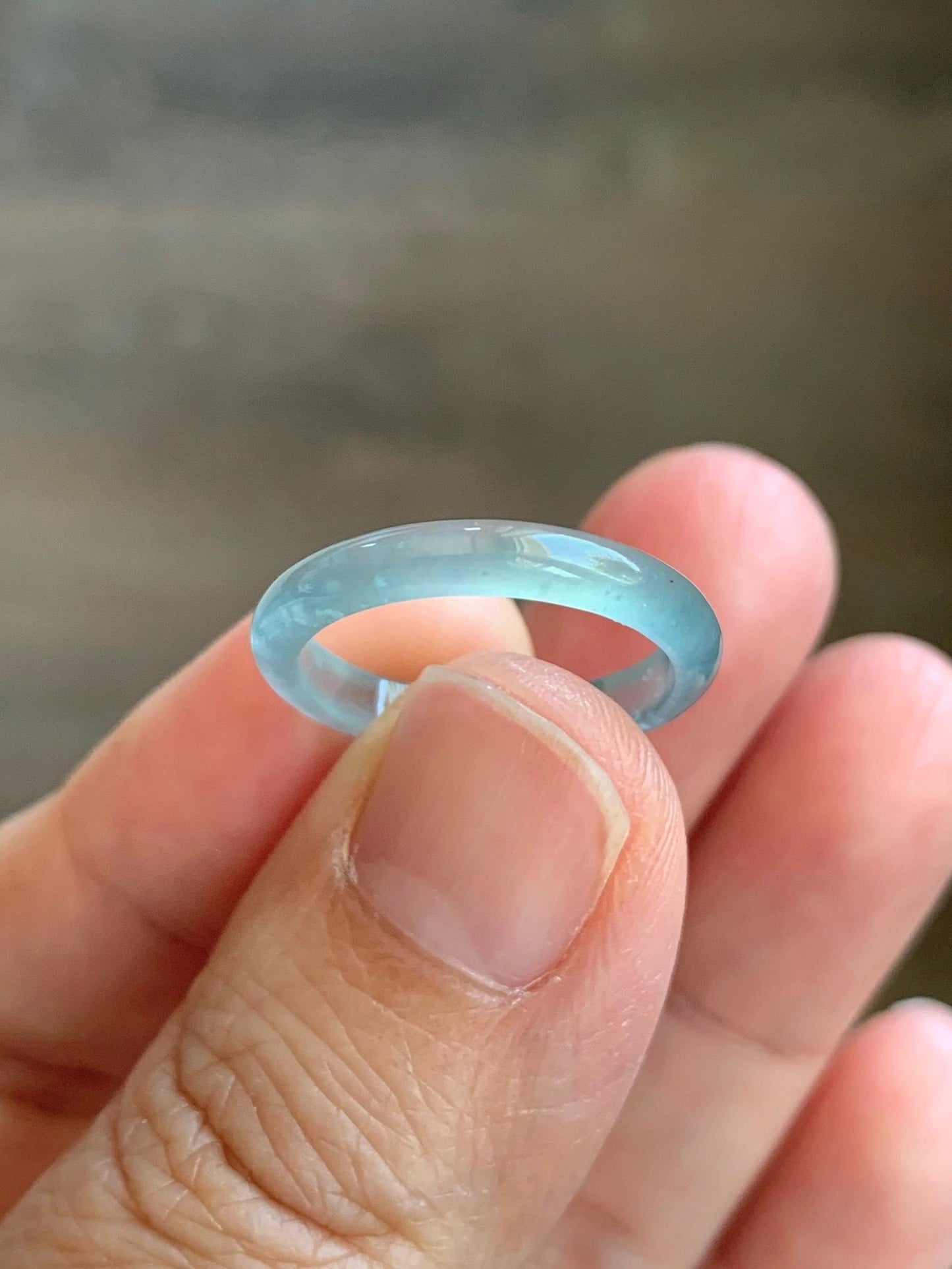 Natural Grade A Guatemalan Premium Icy Highly Translucent Pastel Teal Blue Jade Jadeite Band Ring Size 6 US 天然冰危蓝绿起冰起光翡翠戒圈 XQL44C