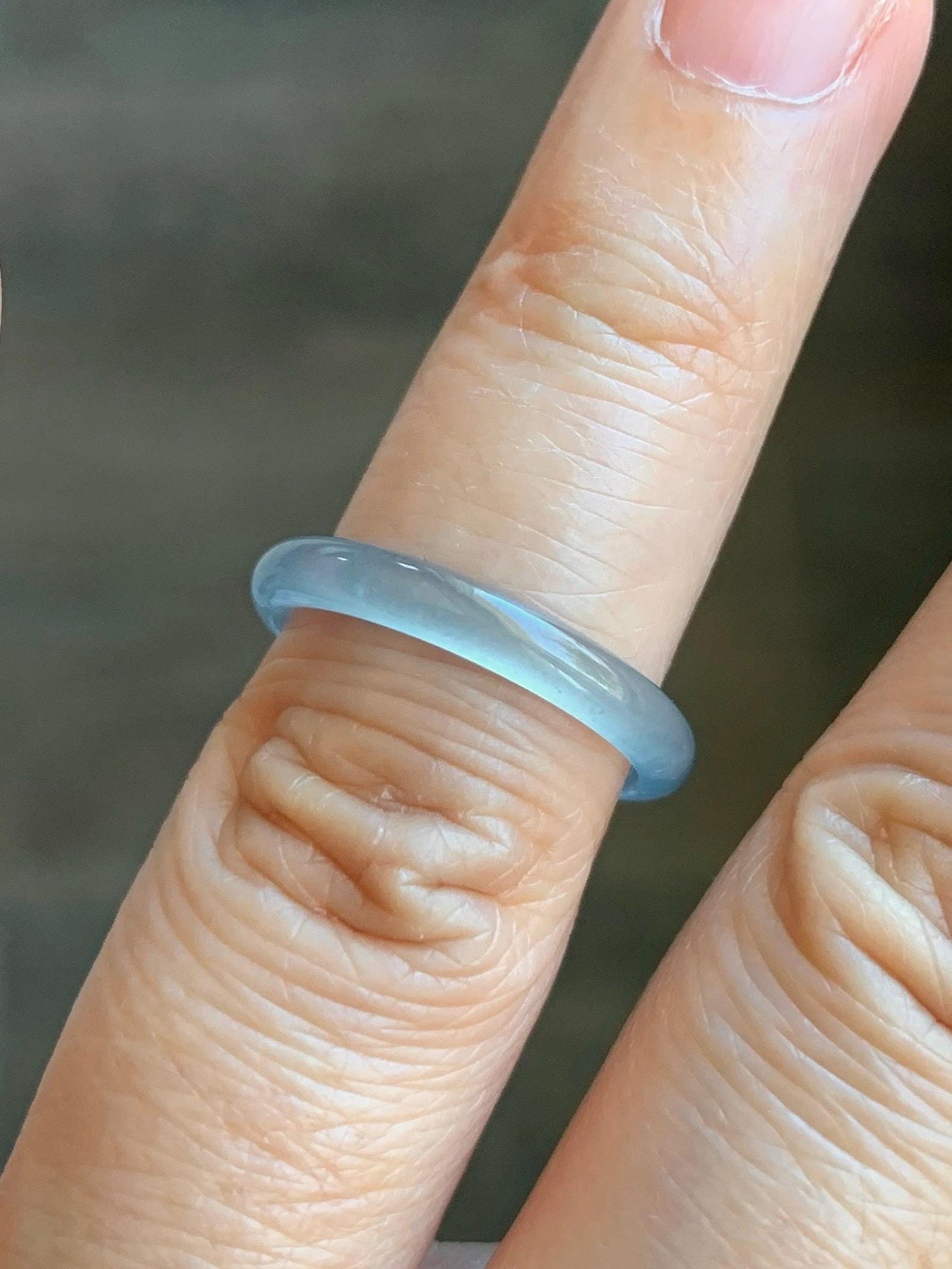 Natural Grade A Guatemalan Premium Icy Highly Translucent Pastel Teal Blue Jade Jadeite Band Ring Size 6.5 US 天然冰危蓝绿起冰起光翡翠戒圈 XQL44B
