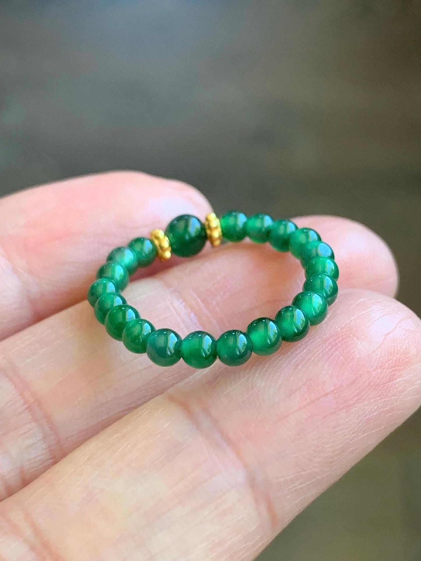 Natural Guatemalan Icy Translucent Vibrant Green Jade Jadeite Petite Beads Sterling Silver Beaded Band Ring Size 7 US 天然冰危绿翡翠小珠戒圈 WLJ-Z