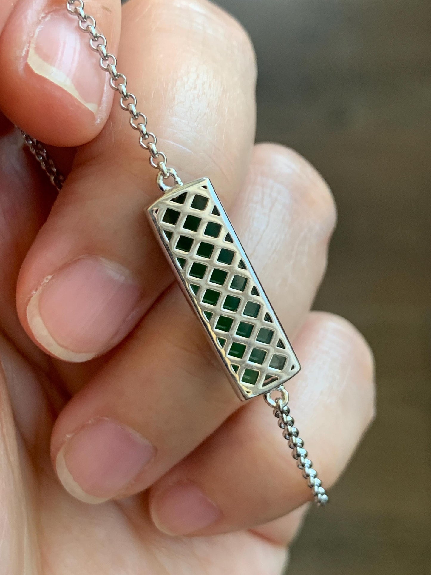 Certified Natural Guatemalan Icy Translucent Rich Teal Green Jadeite Saddle Cut Chain Bracelet Sterling Silver 6.25”-7.5” 天然冰危绿翡翠马鞍银镶手链 9463
