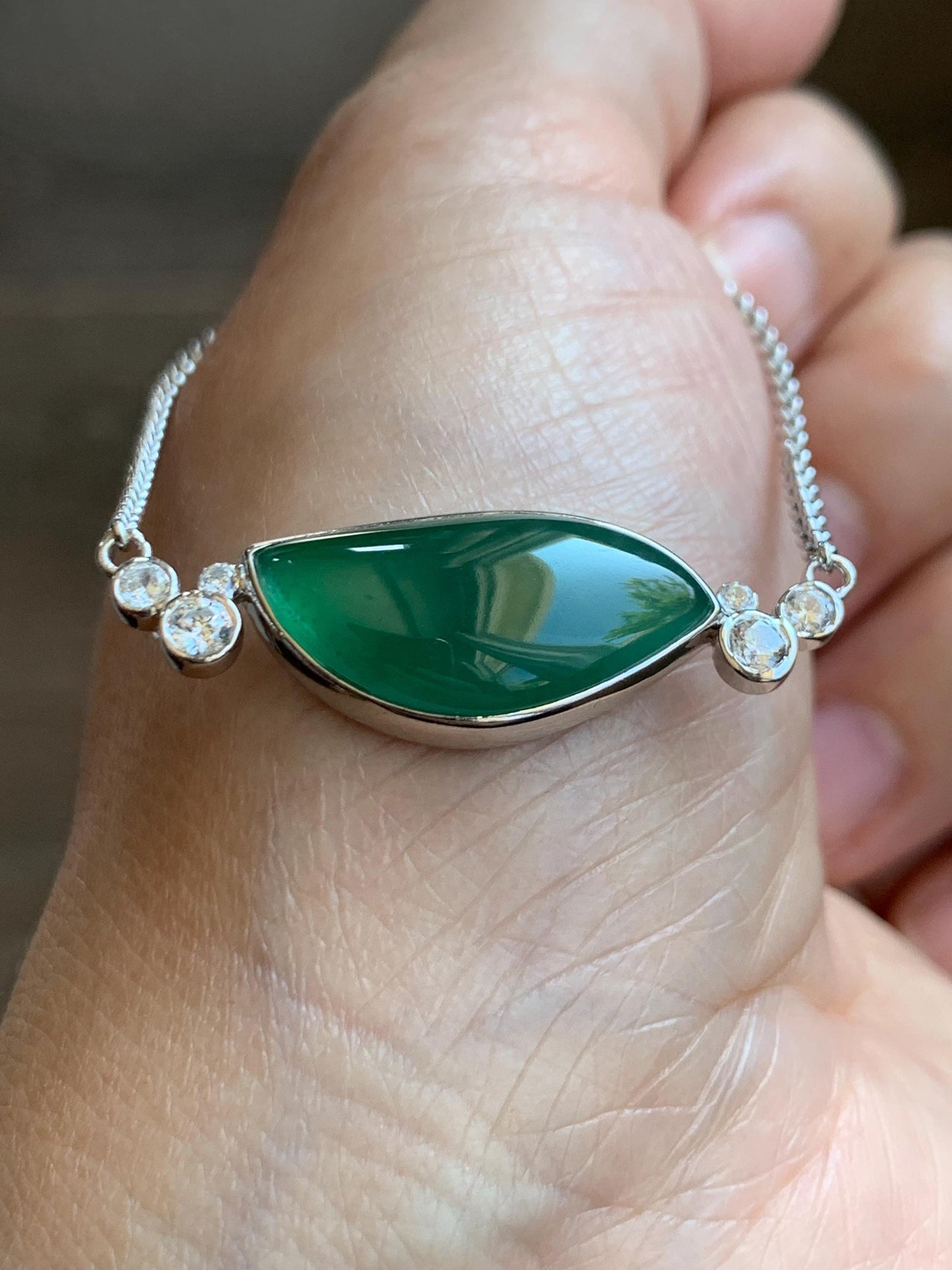 Certified Natural Grade A Guatemalan Icy Translucent Rich Green Jadeite Horse Eye Pendant Necklace Sterling Silver 19” 天然冰危绿翡翠马眼锁骨链 9460