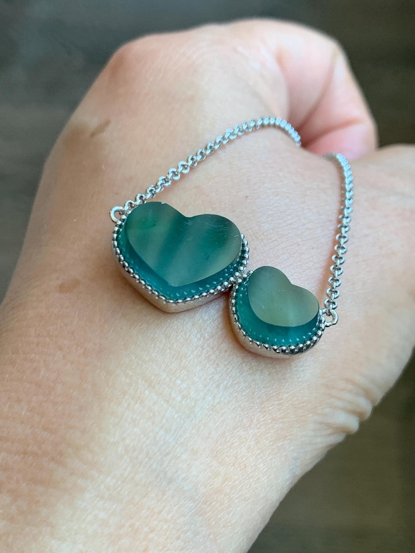 Certified Natural Guatemalan Icy Highly Translucent Dark Teal Blue Jadeite Heart Pendant Necklace Sterling Silver 19” 天然冰危蓝翡翠爱心锁骨链 9470