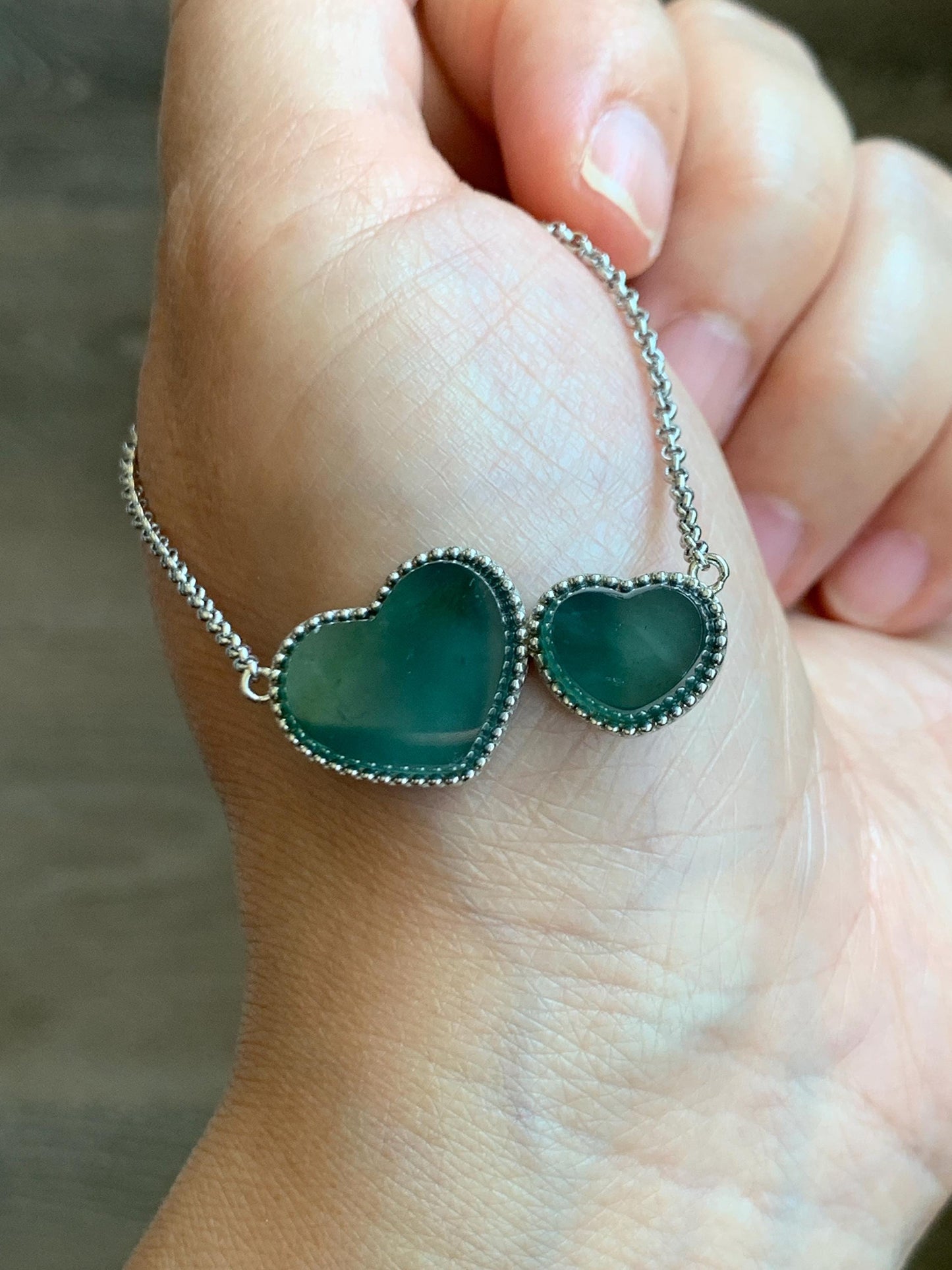 Certified Natural Guatemalan Icy Highly Translucent Dark Teal Blue Jadeite Heart Pendant Necklace Sterling Silver 19” 天然冰危蓝翡翠爱心锁骨链 9470