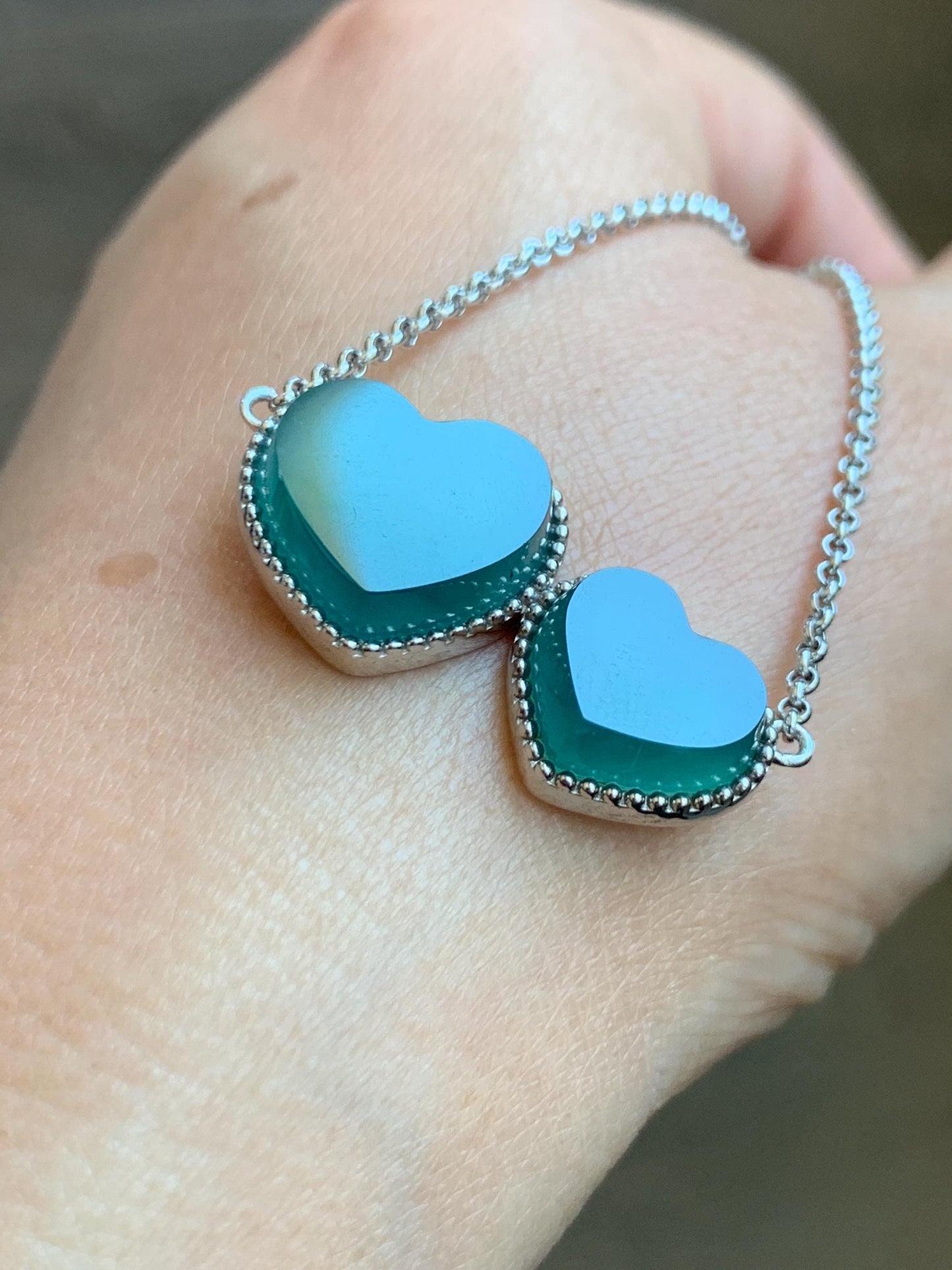 Certified Natural Guatemalan Icy Highly Translucent Dark Teal Blue Jadeite Heart Pendant Necklace Sterling Silver 19” 天然冰危蓝翡翠爱心锁骨链 9469