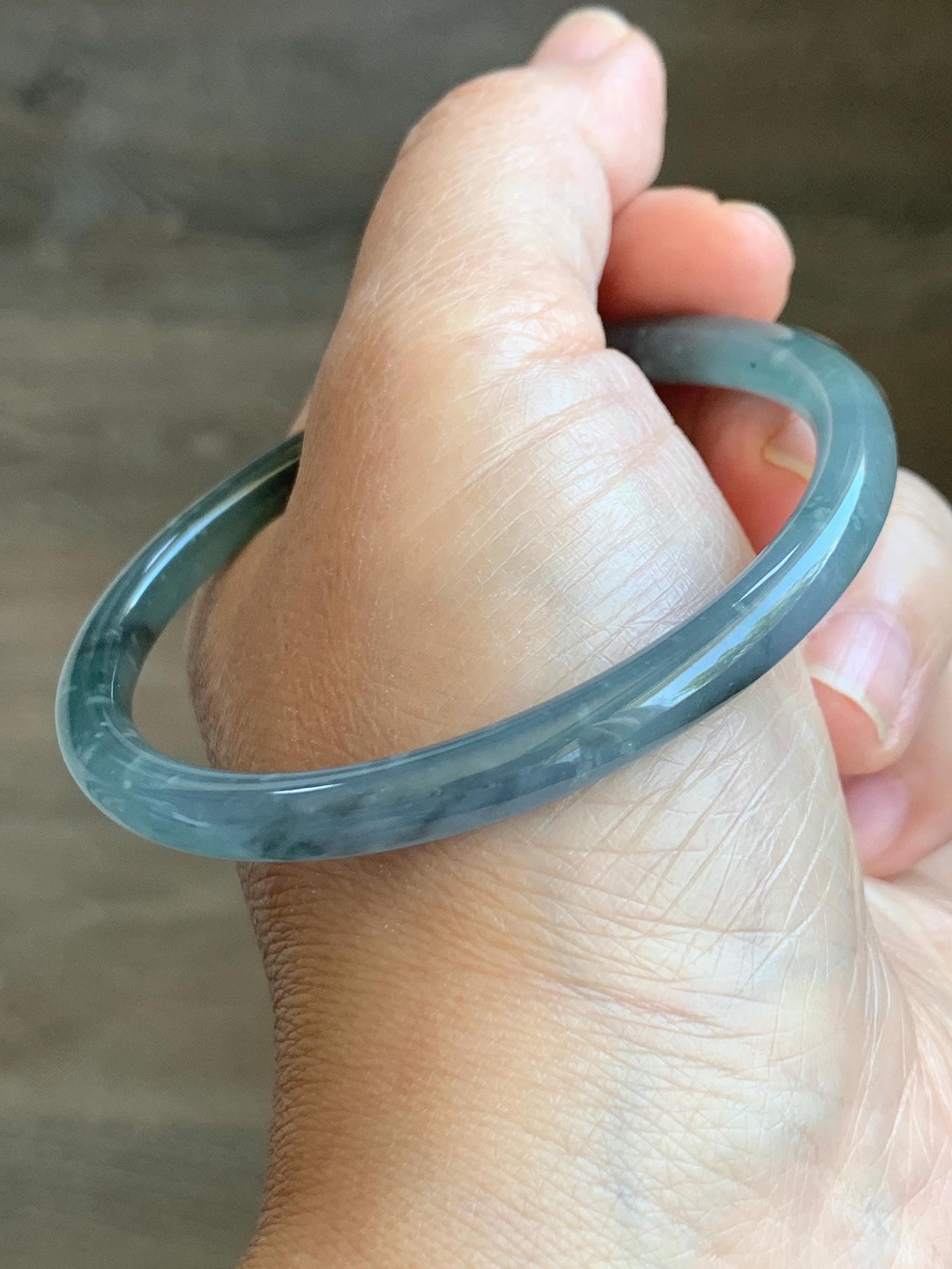 Certified Natural Grade A Guatemalan Icy Translucent Dusty Blue Wuji & Purple Marbled Jadeite Bangle Bracelet 56.5mm 7” 天然冰危蓝紫乌鸡细圆条翡翠手镯 9413