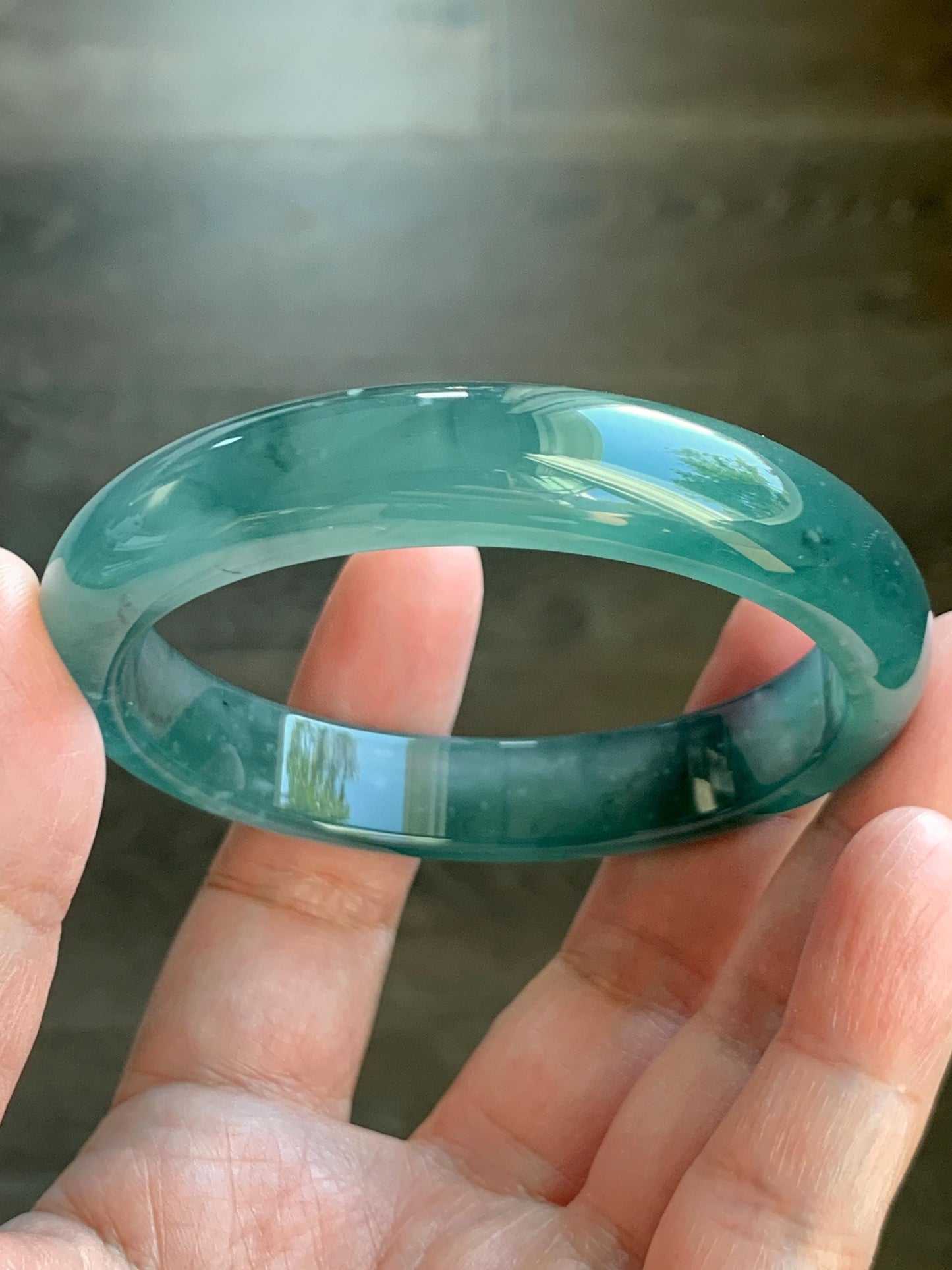 Certified Natural Guatemalan Icy Highly Translucent Deep Teal Blue Jade Jadeite Wide Bangle Bracelet 58.2mm 50.97g 7.2" 天然冰胶危蓝翡翠正圈手镯 9414