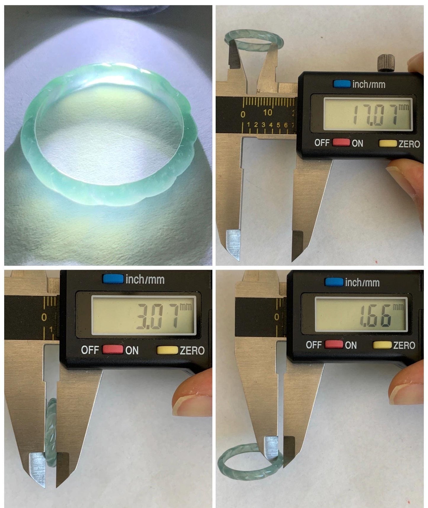 Natural Grade A Guatemalan Icy Highly Translucent Light Teal Green Jade Jadeite Carved Braid Band Ring Size 6.5 US 天然冰危浅蓝绿翡翠麻花戒圈 MHJ55A