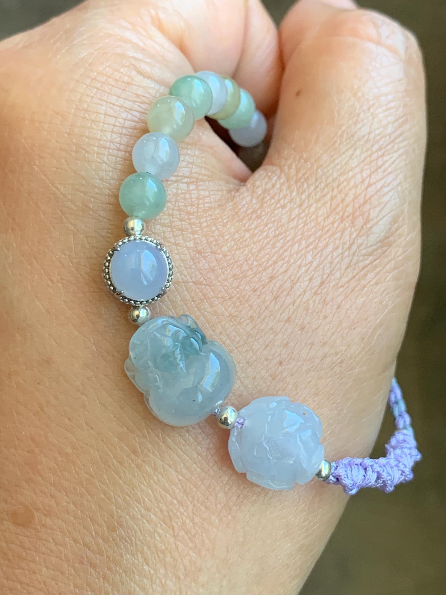 Natural Grade A Icy Translucent Pastel Macaroons Multicolored Jadeite Pixiu & Charms Beaded Bracelet 6.75" 10g 天然冰马卡龙色翡翠貔貅珠手串 BZM259