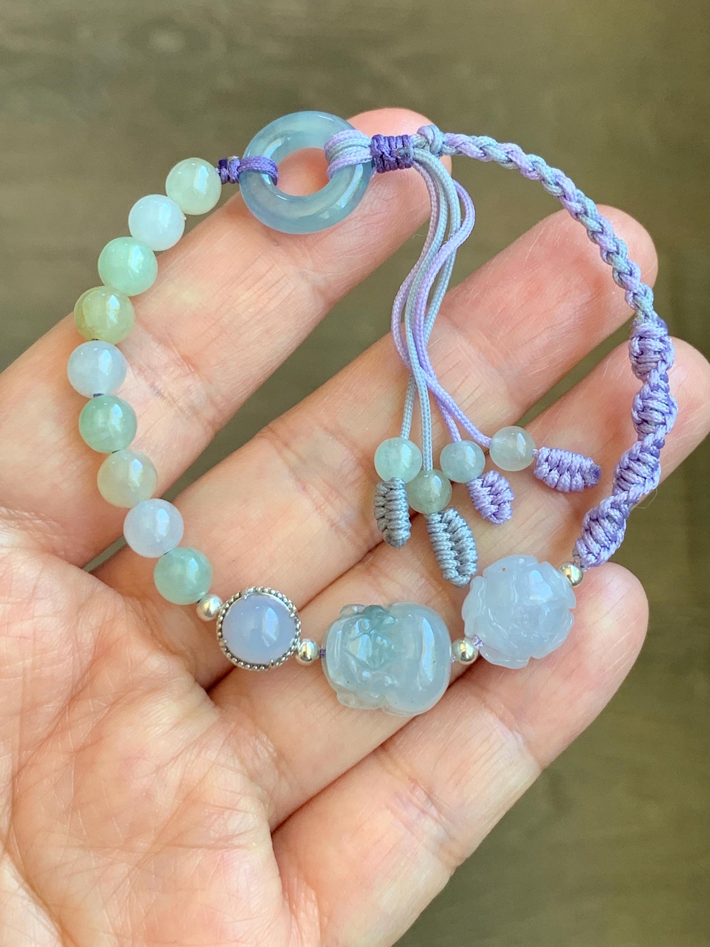 Natural Grade A Icy Translucent Pastel Macaroons Multicolored Jadeite Pixiu & Charms Beaded Bracelet 6.75" 10g 天然冰马卡龙色翡翠貔貅珠手串 BZM259