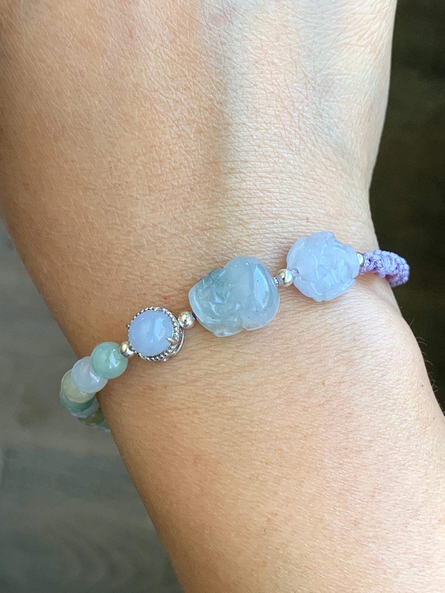 Natural Grade A Icy Translucent Pastel Macaroons Multicolored Jadeite Pixiu & Charms Beaded Bracelet 6.75" 10g 天然冰马卡龙色翡翠貔貅珠手串 BZM259