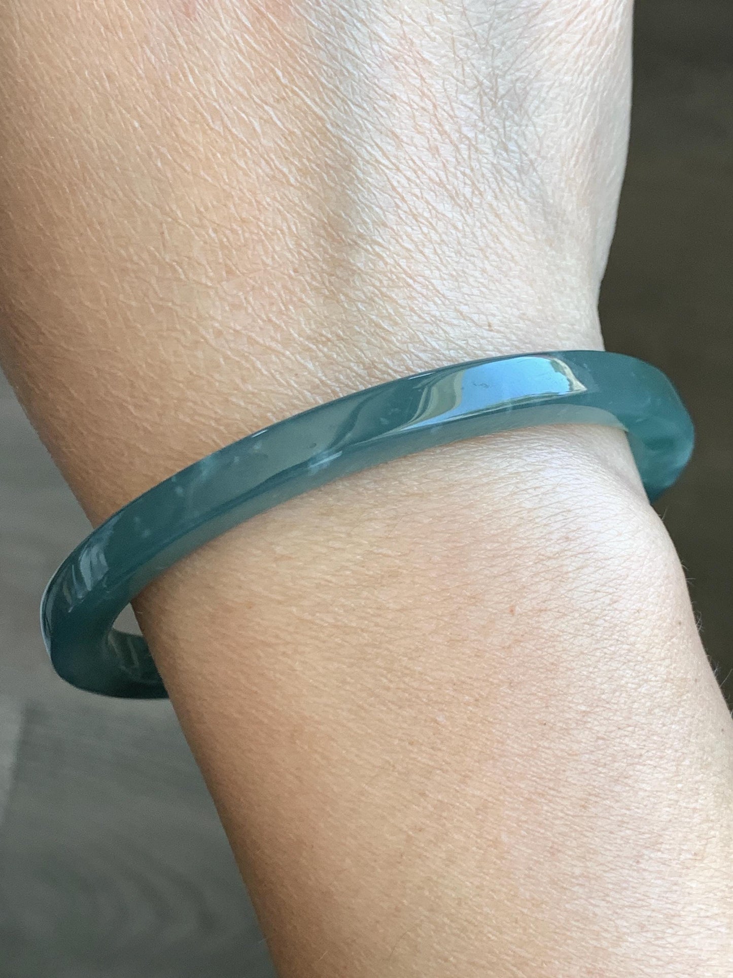 Natural Grade A Guatemalan Icy Translucent Teal Blue Jade Jadeite Open Bangle Bracelet Sterling Silver Charms 60.8mm 24g 天然冰胶危深蓝绿翡翠半镯 WSL249