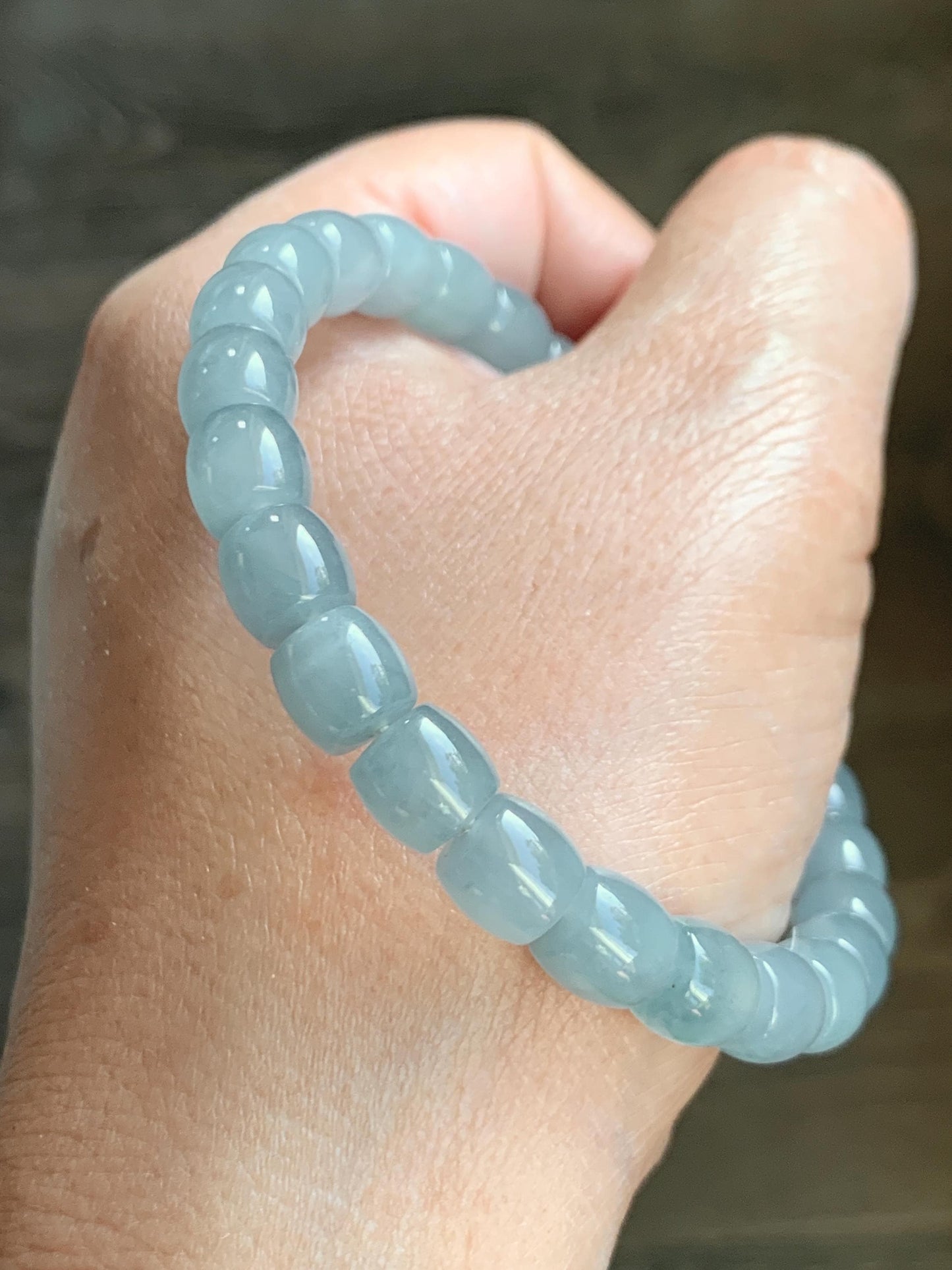 Natural Grade A Guatemalan Icy Highly Translucent Pastel Blue Jade Jadeite Barrel Beads Beaded Bracelet 7.5” 23g 天然冰胶危淡篮翡翠桶珠手串 DLW220