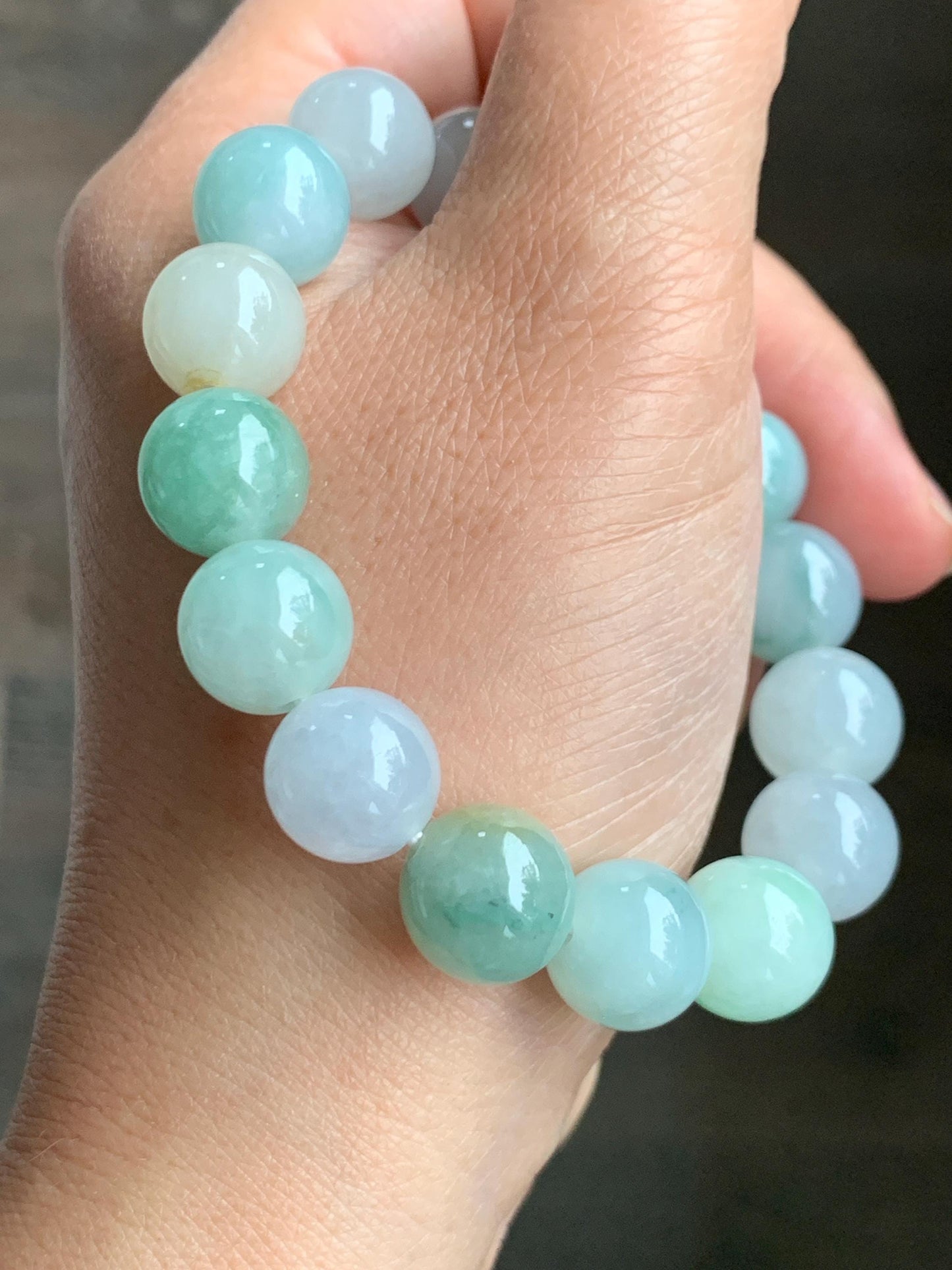 Natural Grade A Icy Translucent Gelatinous Multicolored Jade Jadeite Large Beads Beaded Bracelet 11.8mm 6.75" 47g 天然冰胶多宝翡翠大卡圆珠手串 DMB220