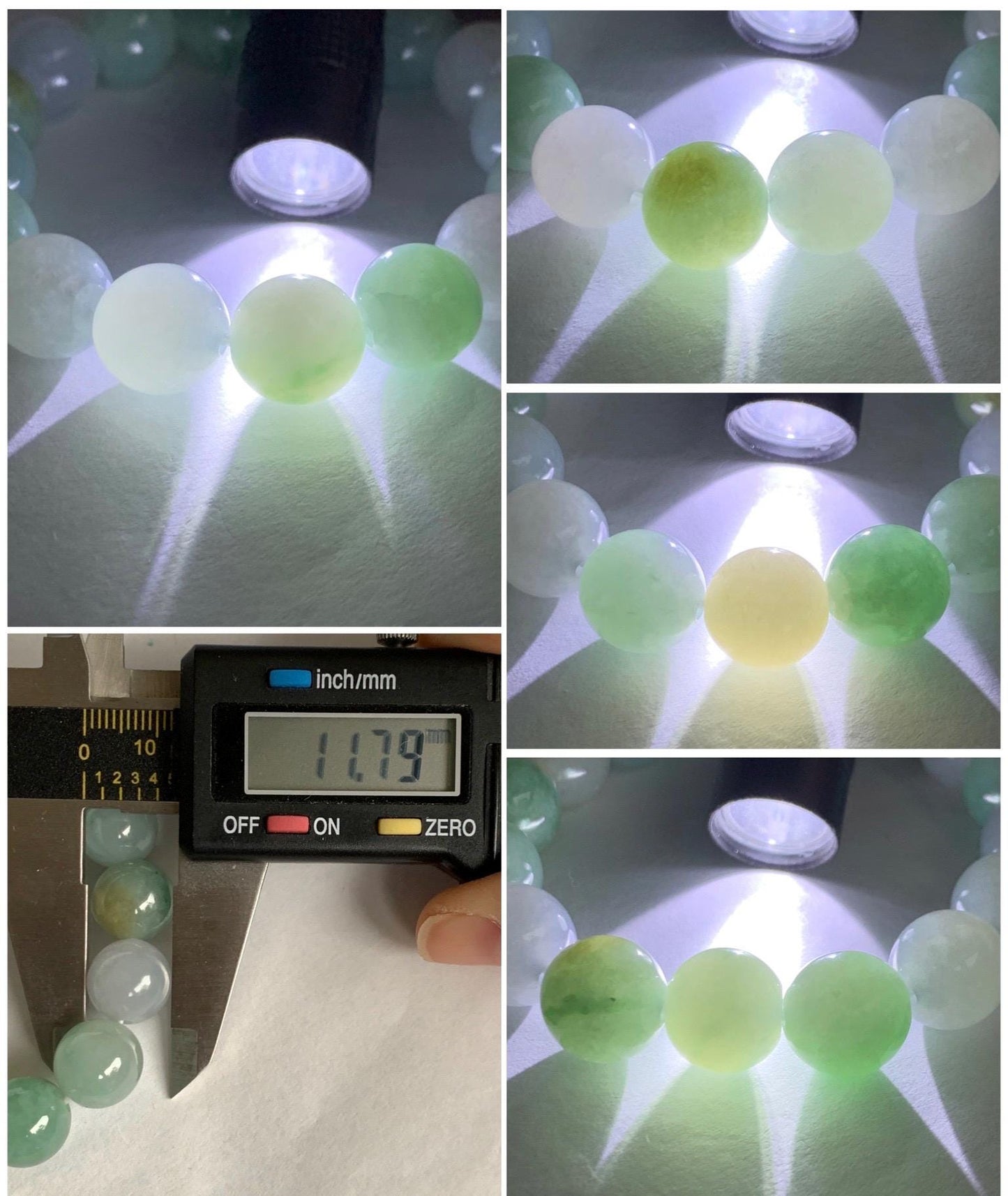 Natural Grade A Icy Translucent Gelatinous Multicolored Jade Jadeite Large Beads Beaded Bracelet 11.8mm 6.75" 47g 天然冰胶多宝翡翠大卡圆珠手串 DMB220