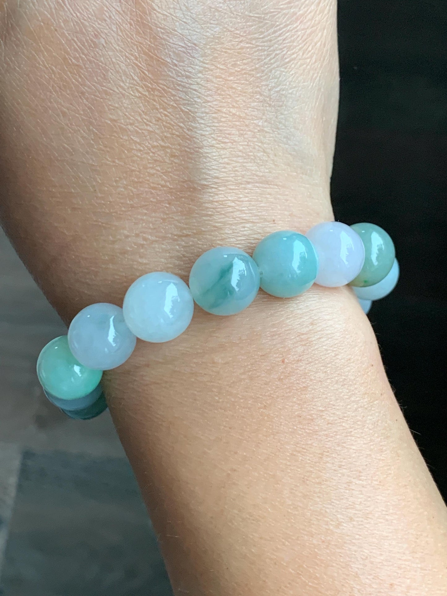 Natural Grade A Icy Translucent Gelatinous Multicolored Jade Jadeite Large Beads Beaded Bracelet 11.8mm 6.75" 47g 天然冰胶多宝翡翠大卡圆珠手串 DMB220