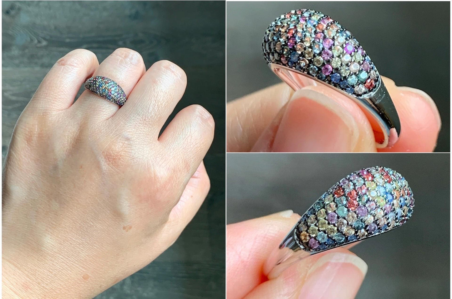Natural Genuine Sapphire Multicolored Rainbow Sapphire Cluster Dome Ring S925 Sterling Silver Size 7 US 4g Sapphire Band Ring 858