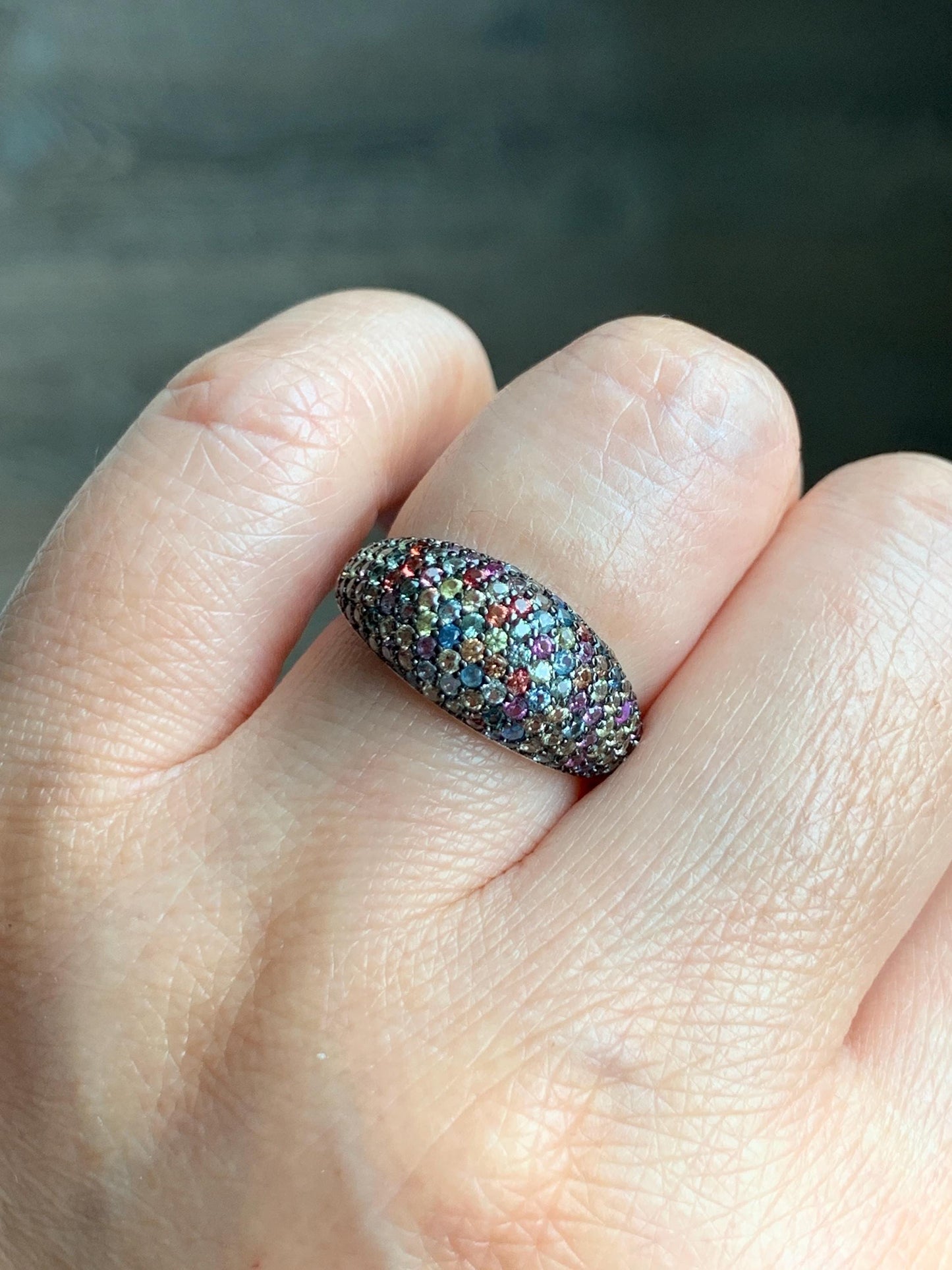 Natural Genuine Sapphire Multicolored Rainbow Sapphire Cluster Dome Ring S925 Sterling Silver Size 7 US 4g Sapphire Band Ring 858