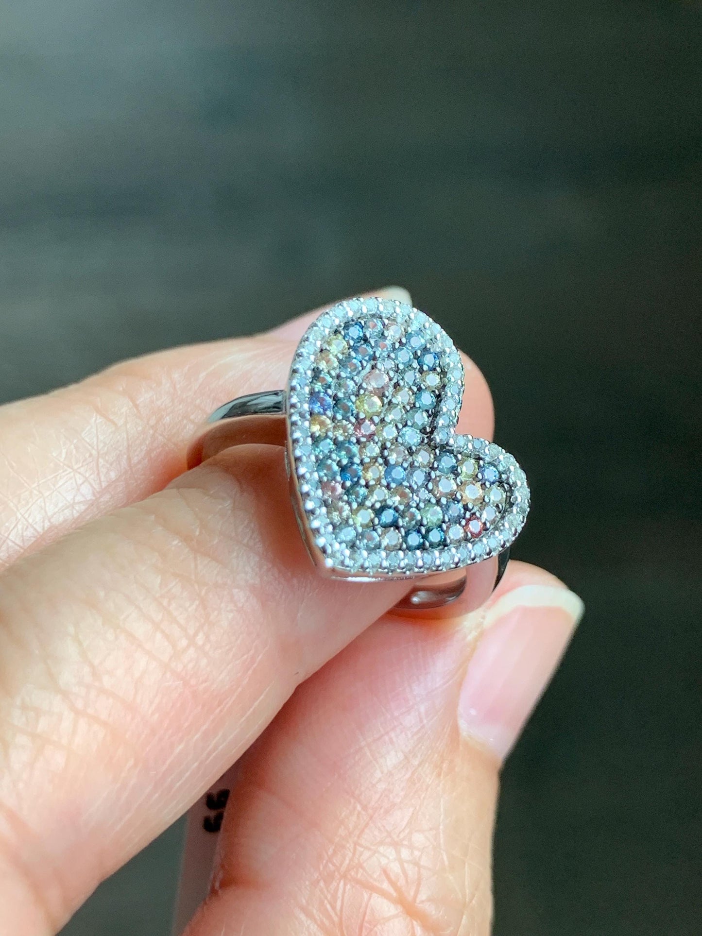 Natural Genuine Sapphire Multicolored Rainbow Sapphire Cluster Heart Ring S925 Sterling Silver Size 6.75 US 3g Sapphire Heart Ring 887